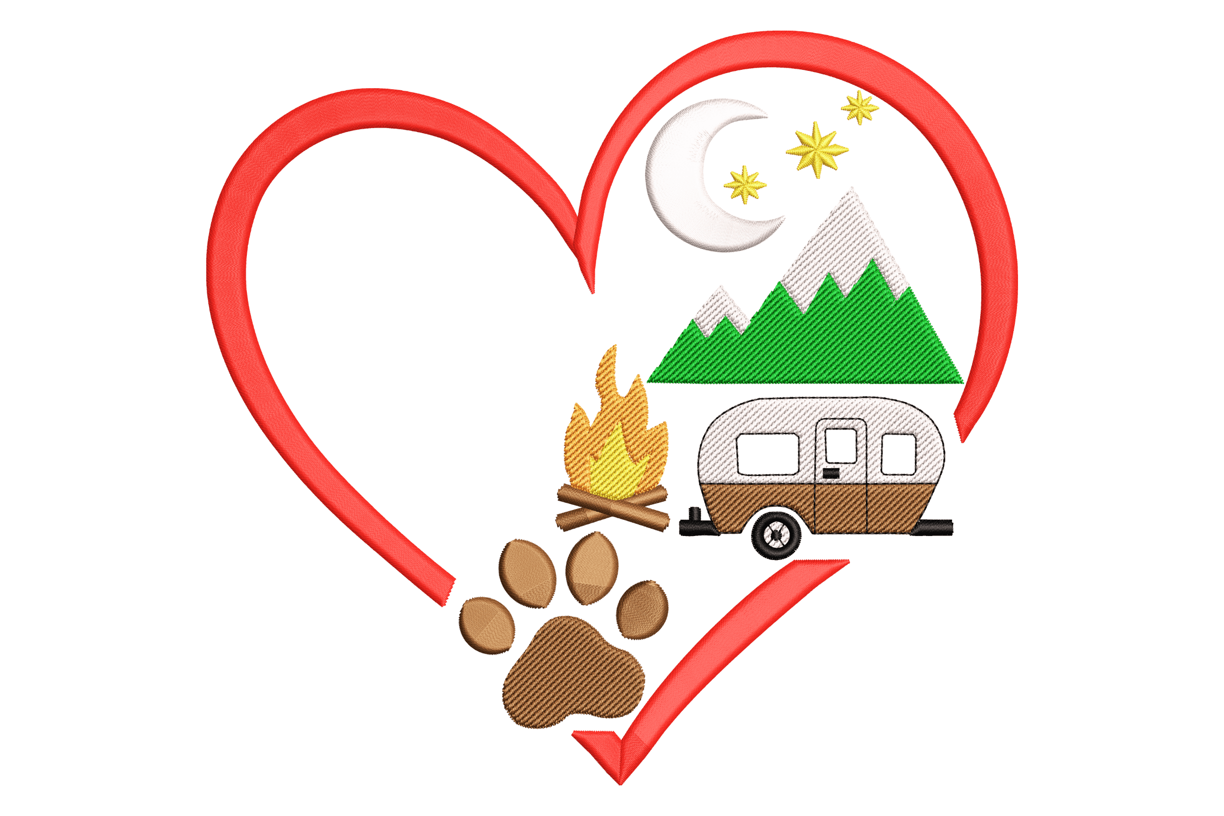 Camping Heart with Dog Paw & Camper Design