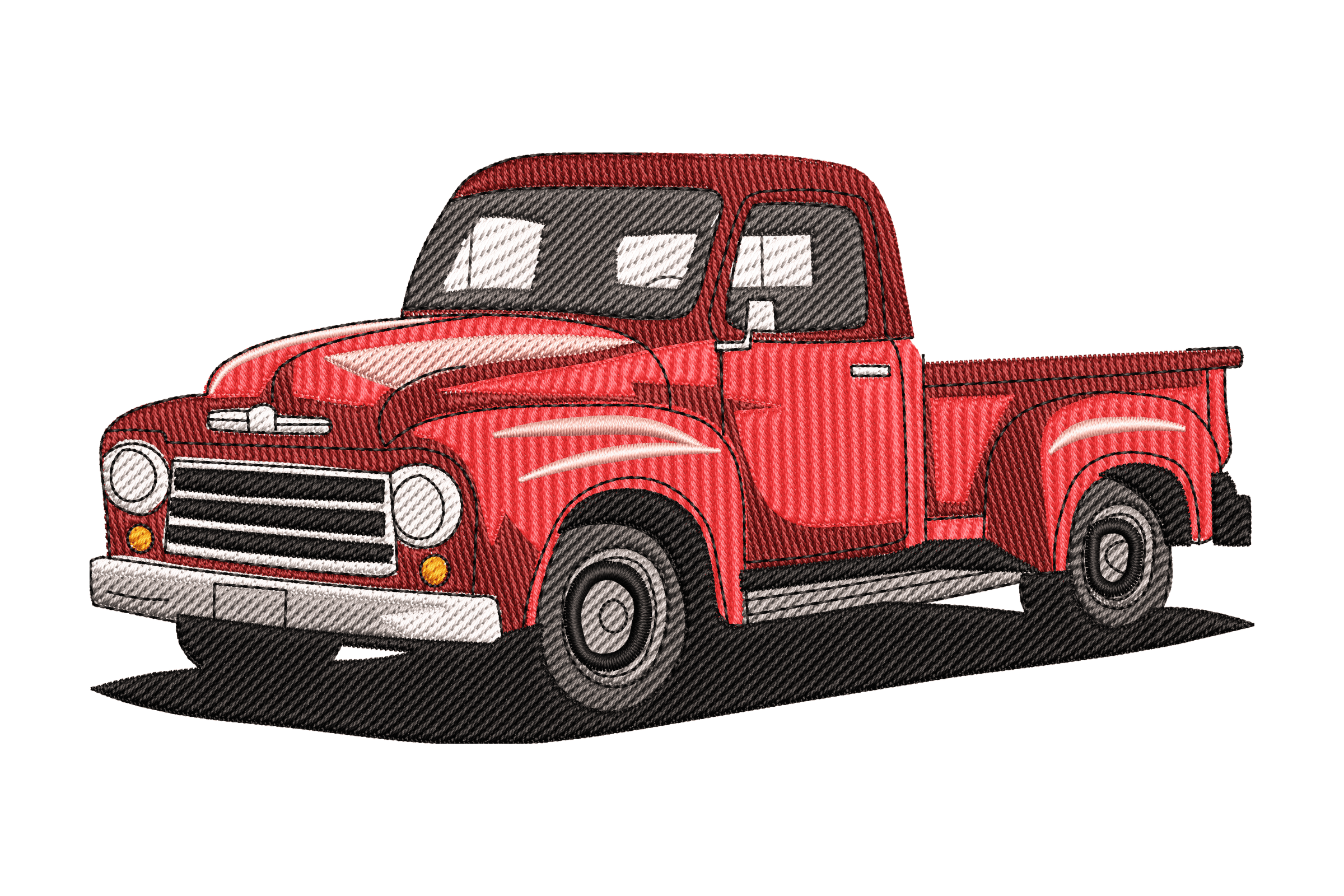 Vintage Red Pickup Truck Embroidery Design