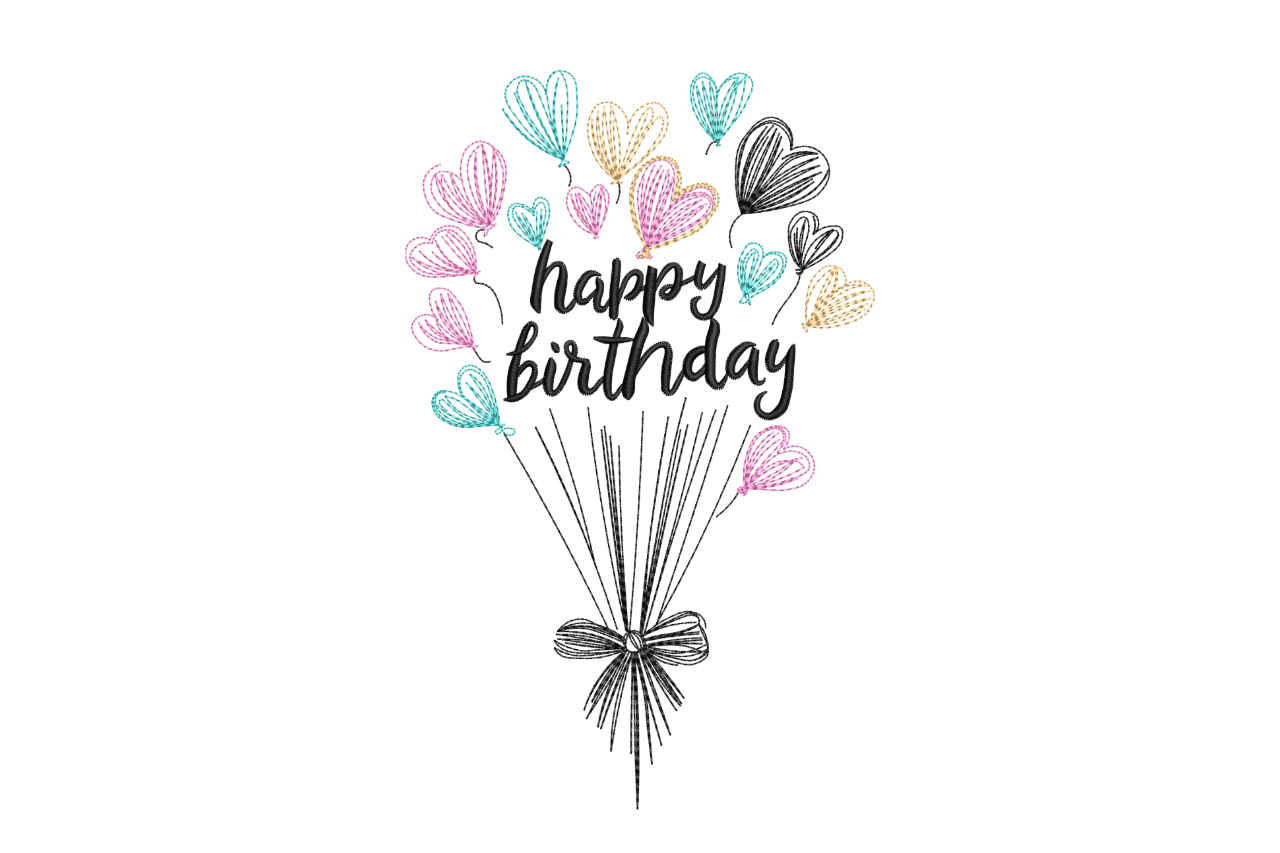 Happy Birthday Heart Balloons – Cute Embroidery Design