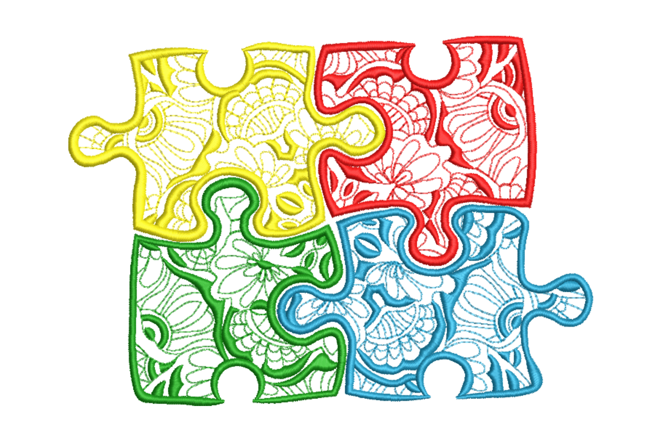 Autism Puzzle Pieces – Floral Awareness Embroidery Design