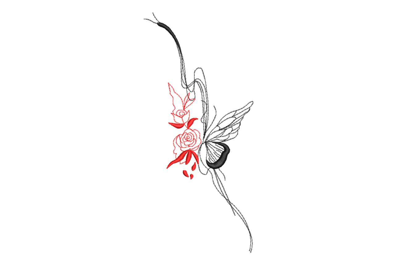 Floral Butterfly Wing – Minimal Line Embroidery Design
