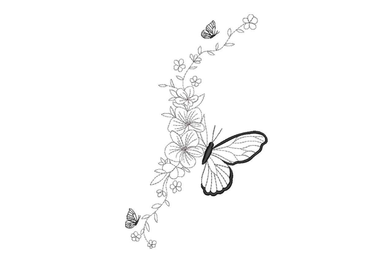 Butterfly Floral Vine – Minimal Line Art Embroidery Design