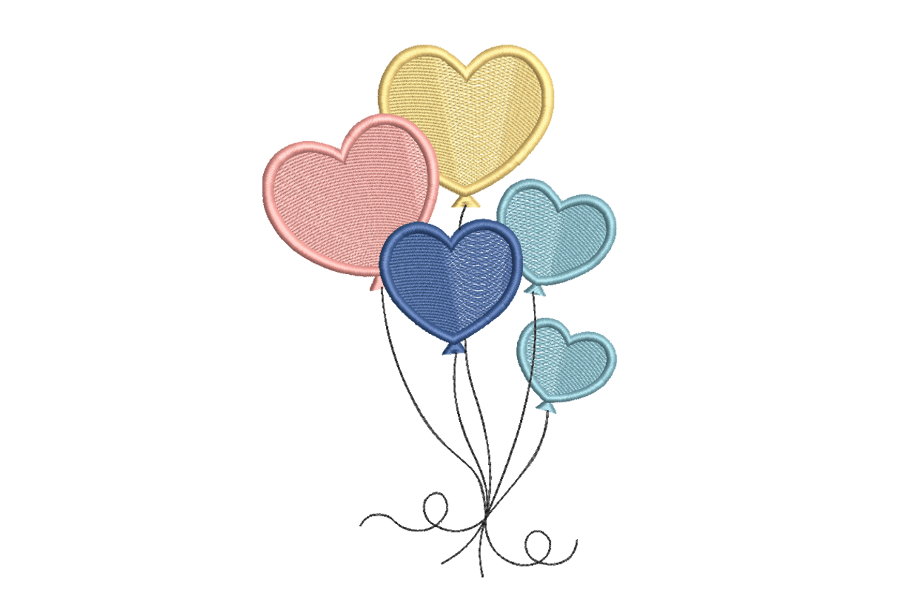 Pastel Heart Balloons – Cute Embroidery Design