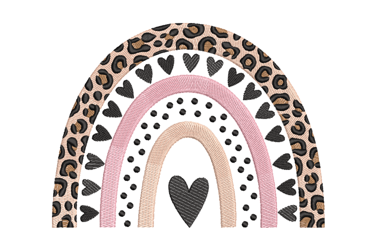 Leopard Rainbow Heart – Modern Boho Embroidery Design