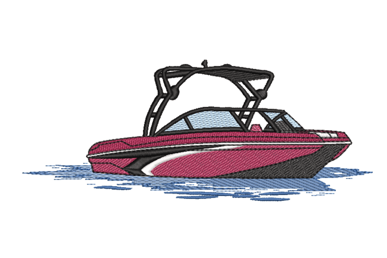 Speed Boat on Water – Nautical Embroidery Design