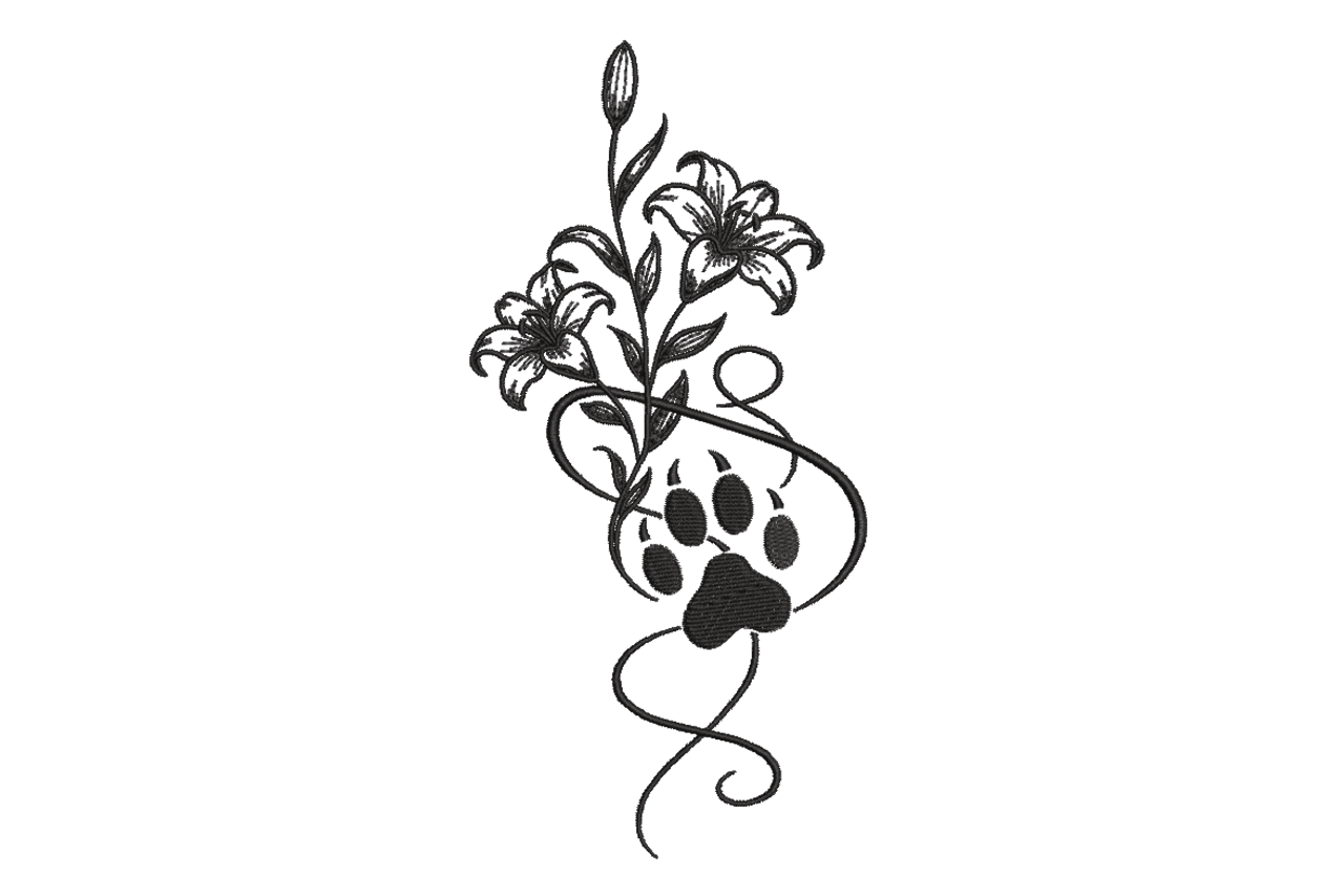 Floral Paw Print – Elegant Pet Memorial Embroidery Design