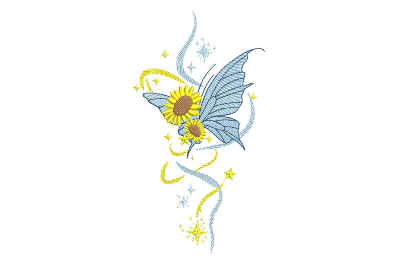 Sunflower Butterfly – Whimsical Floral Embroidery Design