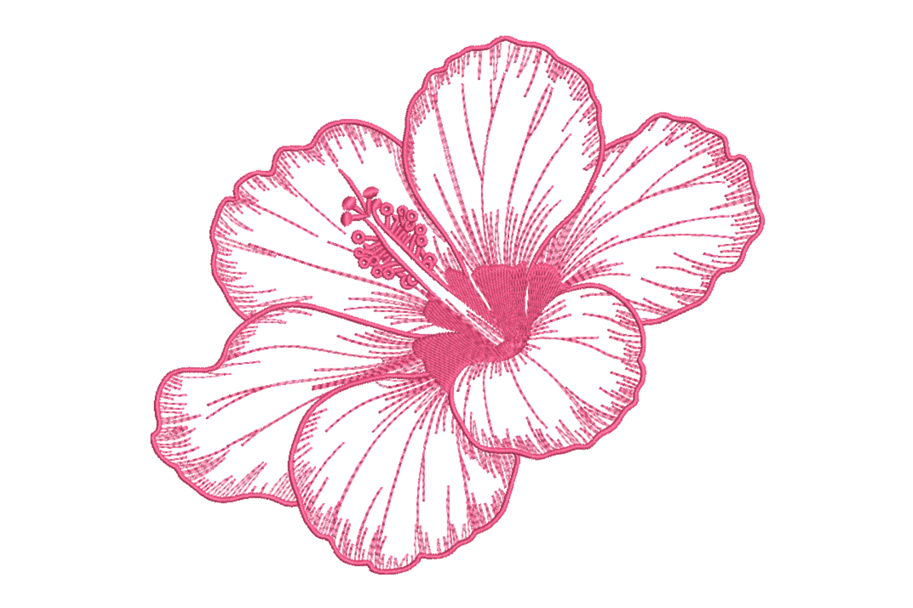 Sketch Hibiscus Flower – One-Color Embroidery Design