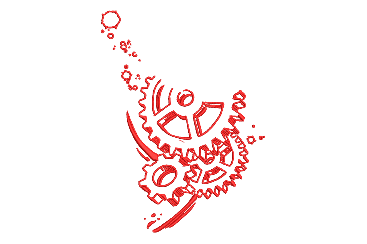 Steampunk Gears – Red Mechanical Embroidery Design