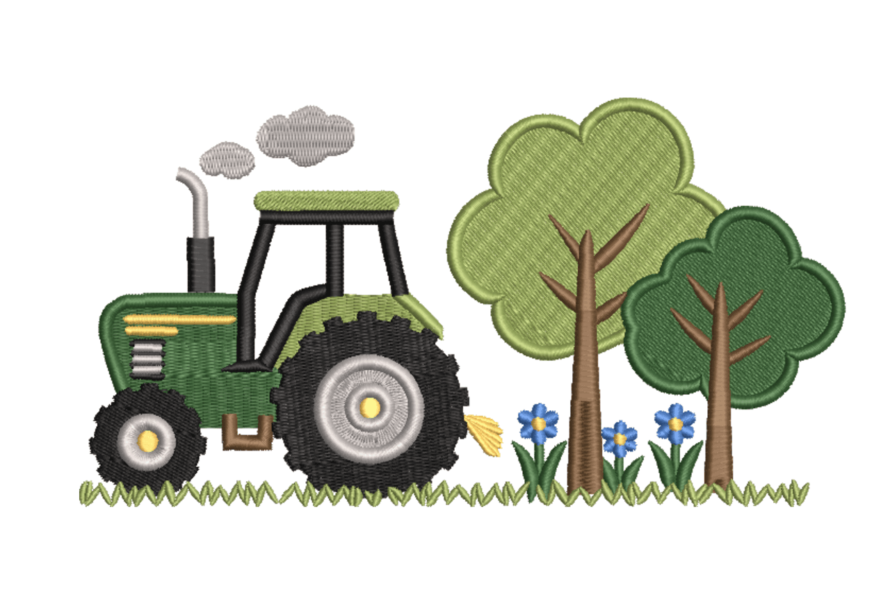 Farm Tractor Meadow Embroidery Design