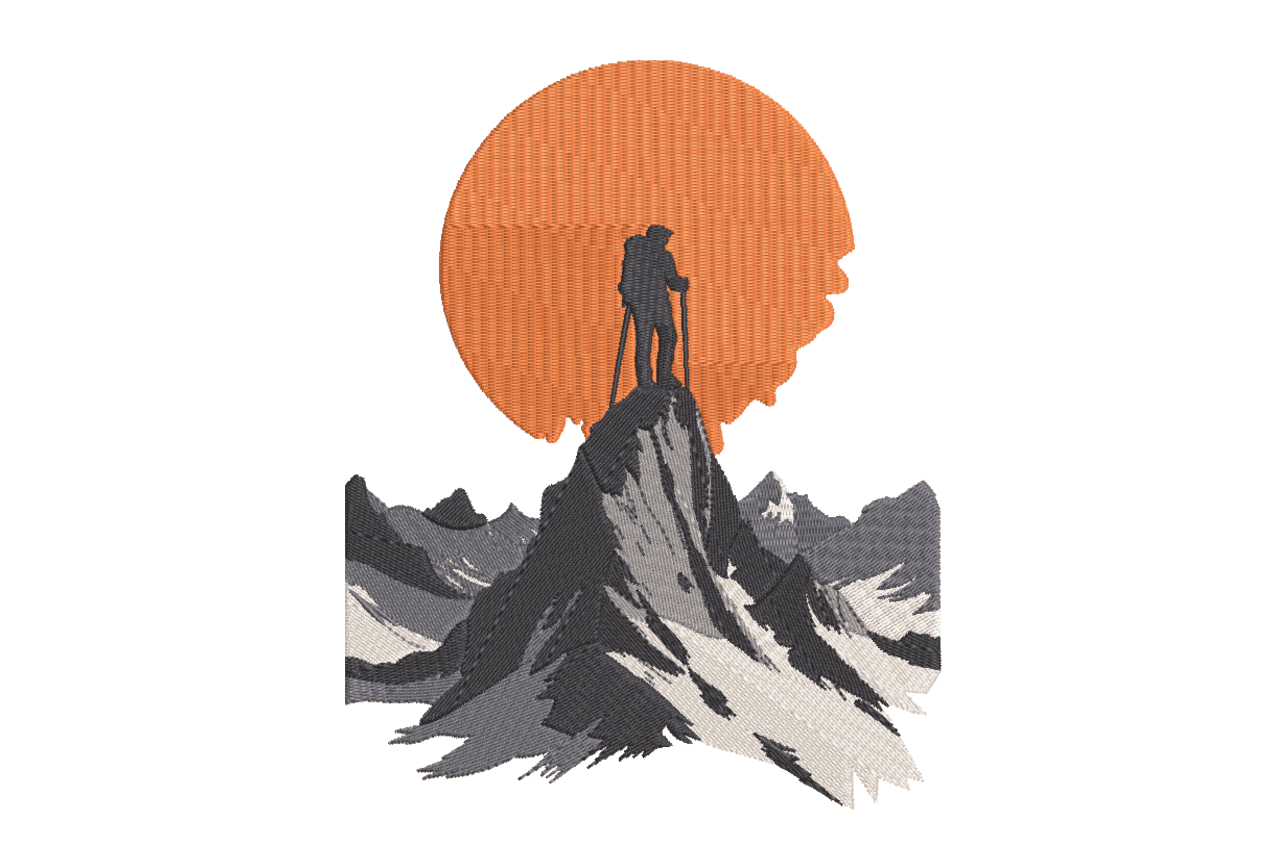 Mountain Climber Sunset – Adventure Embroidery Design