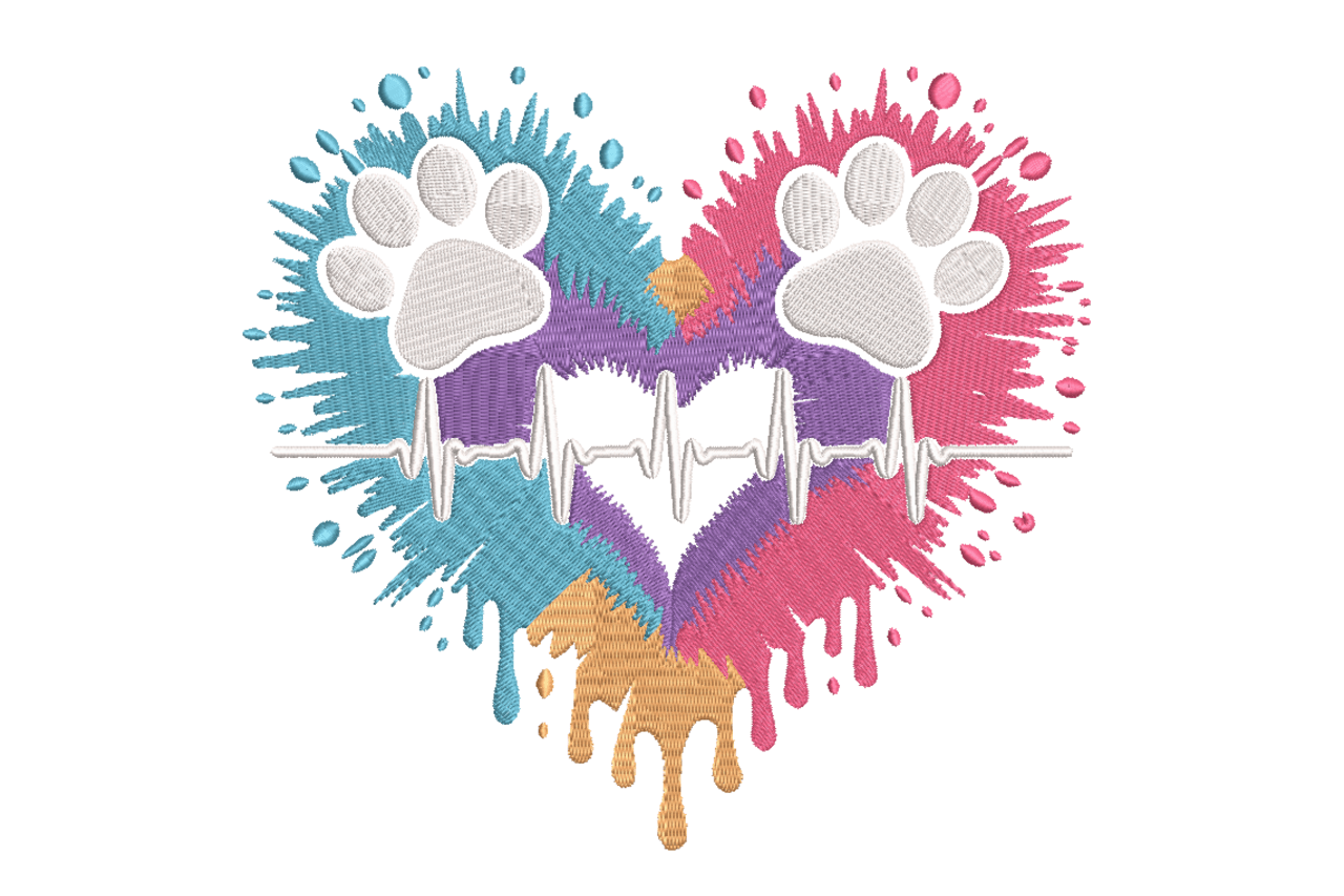 Paw Print Heartbeat – Pet Lover Embroidery Design
