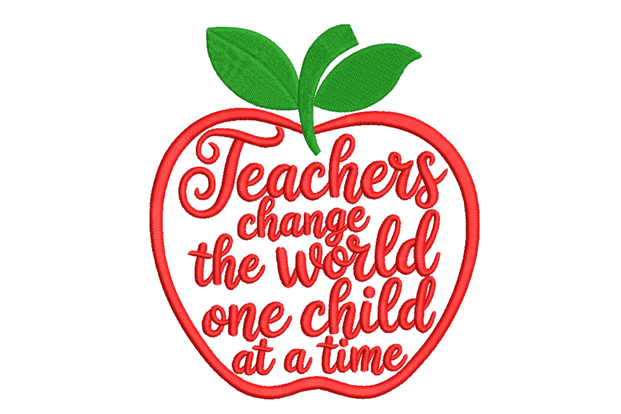 Teachers Change the World Apples Embroidery Design