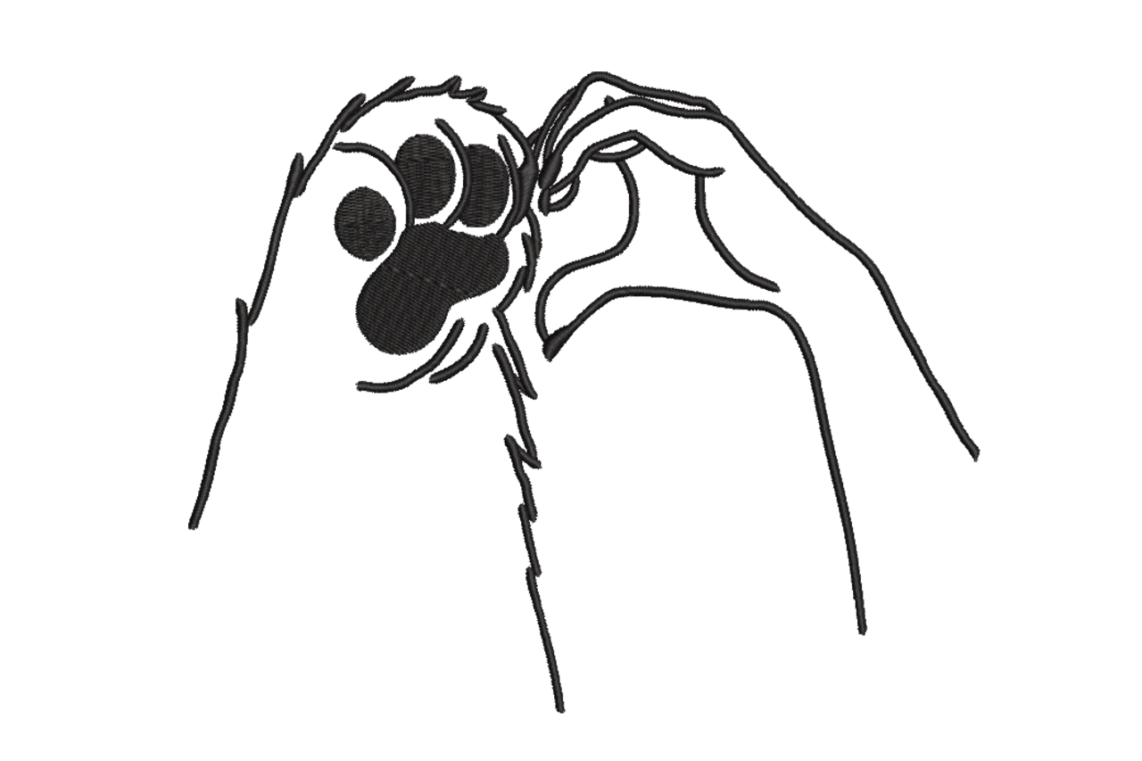 Dog Paw & Human Touch – Line Art Embroidery Design