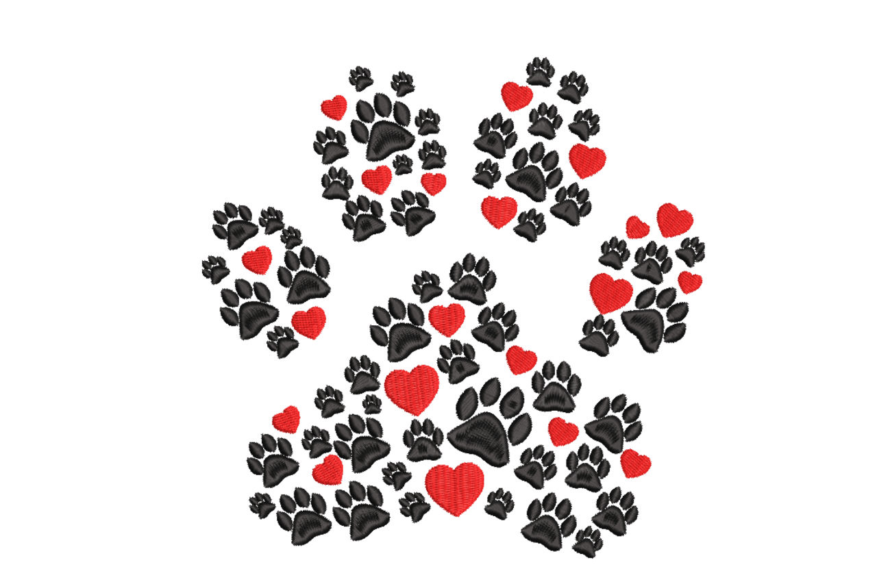 Dog Paw Heart Cluster – Pet Love Embroidery Design