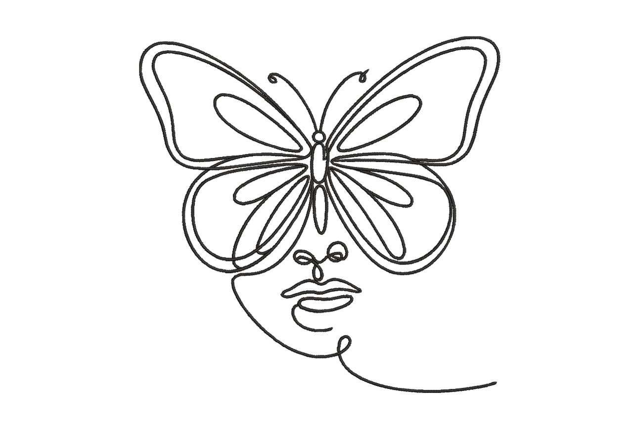 Butterfly Face Line Art – Modern Embroidery Design