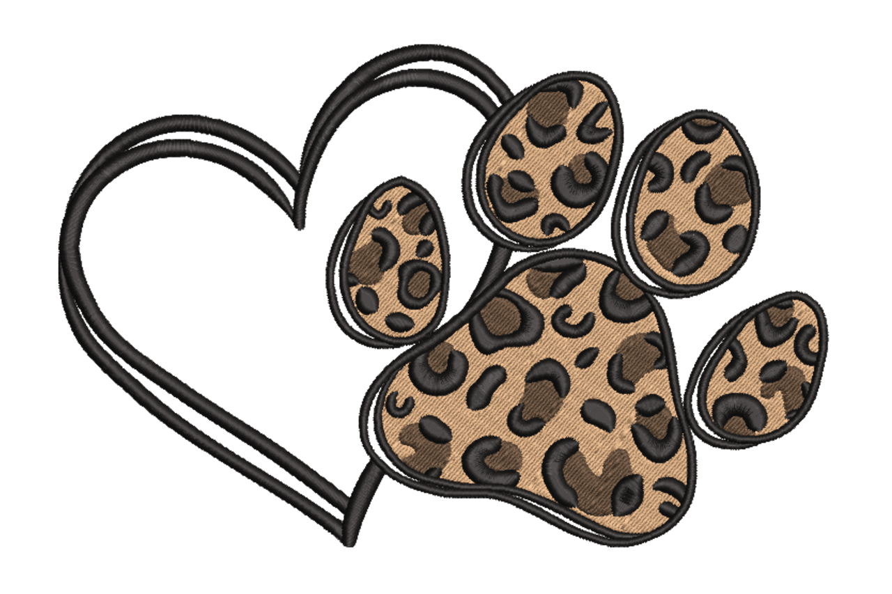 Leopard Paw Print Heart – Pet Embroidery Design