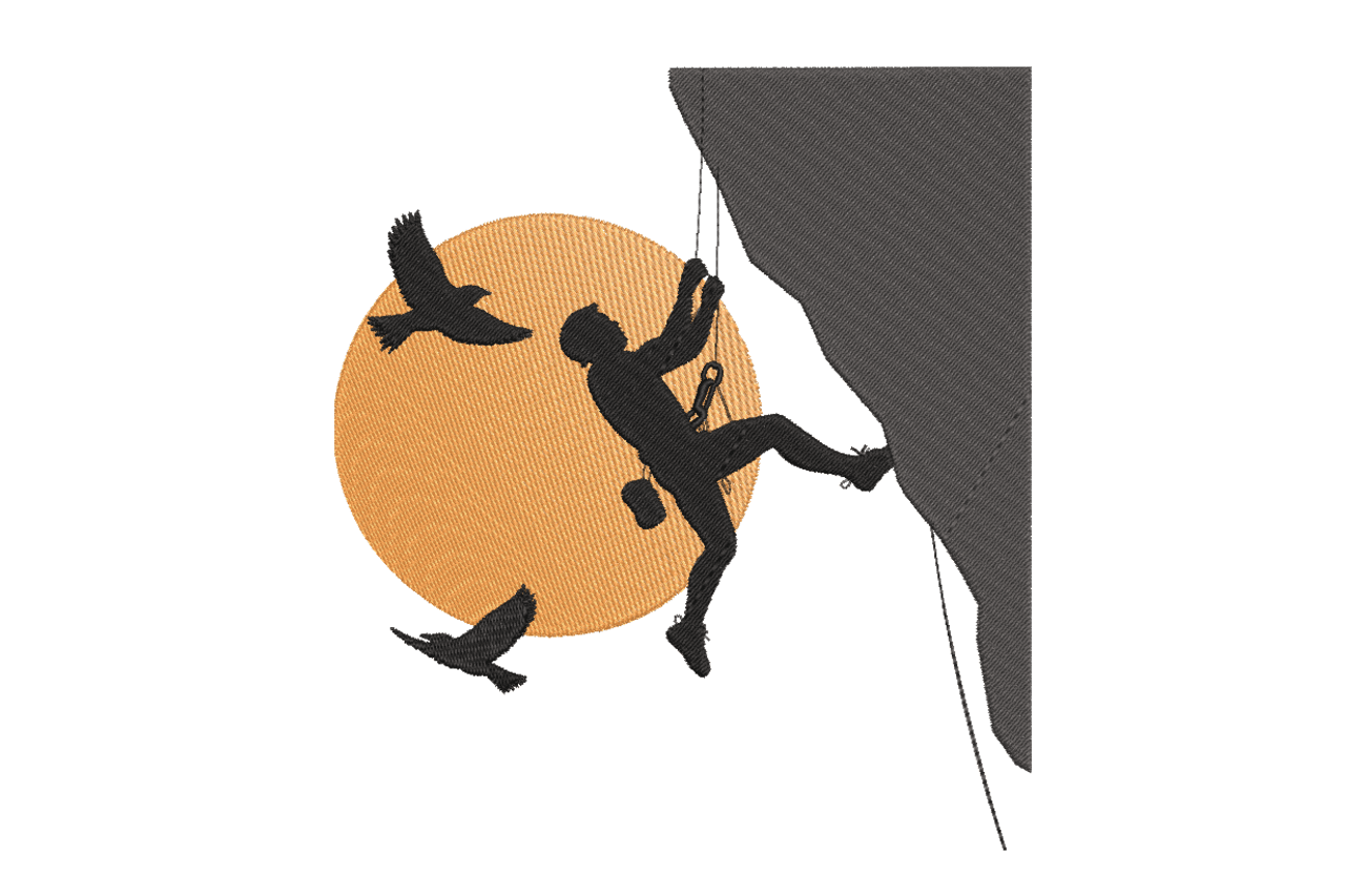 Rock Climber Sunset Silhouette Embroidery Design