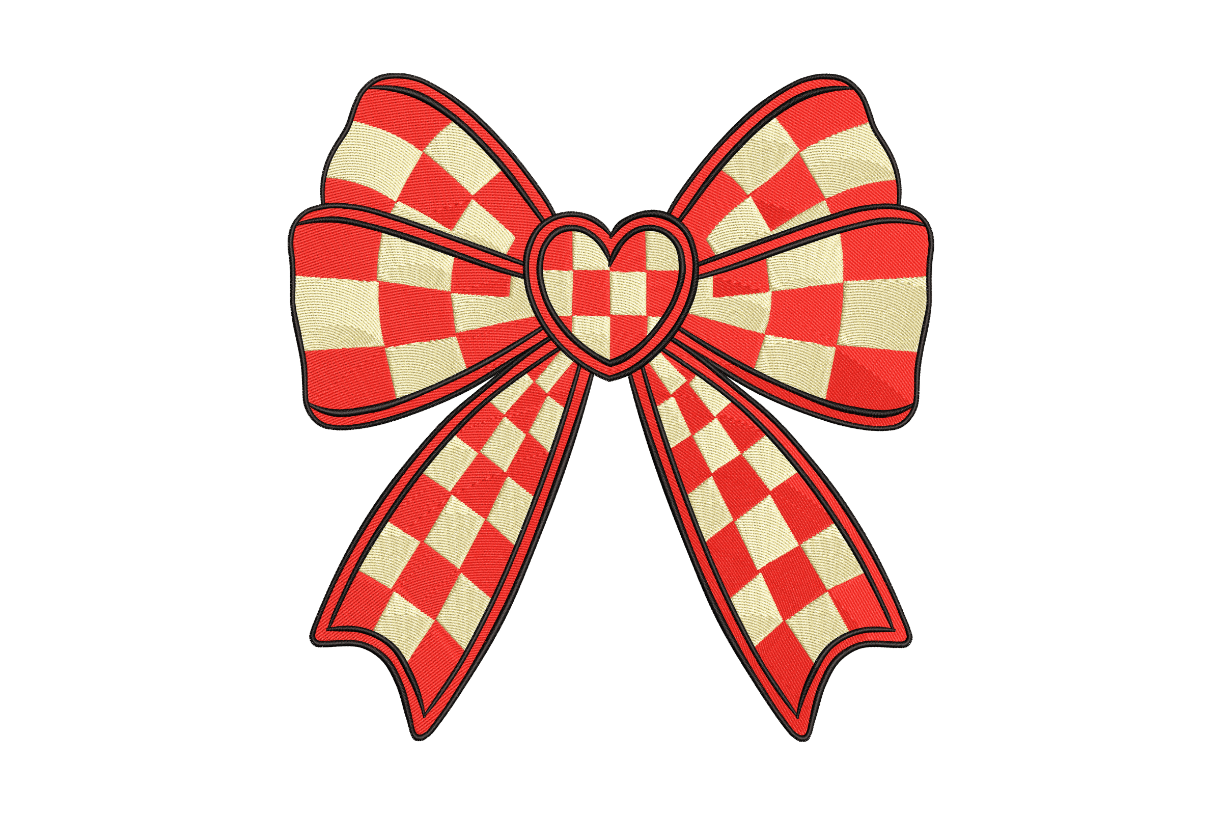Checkerboard Heart Bow – Coquette Embroidery Design