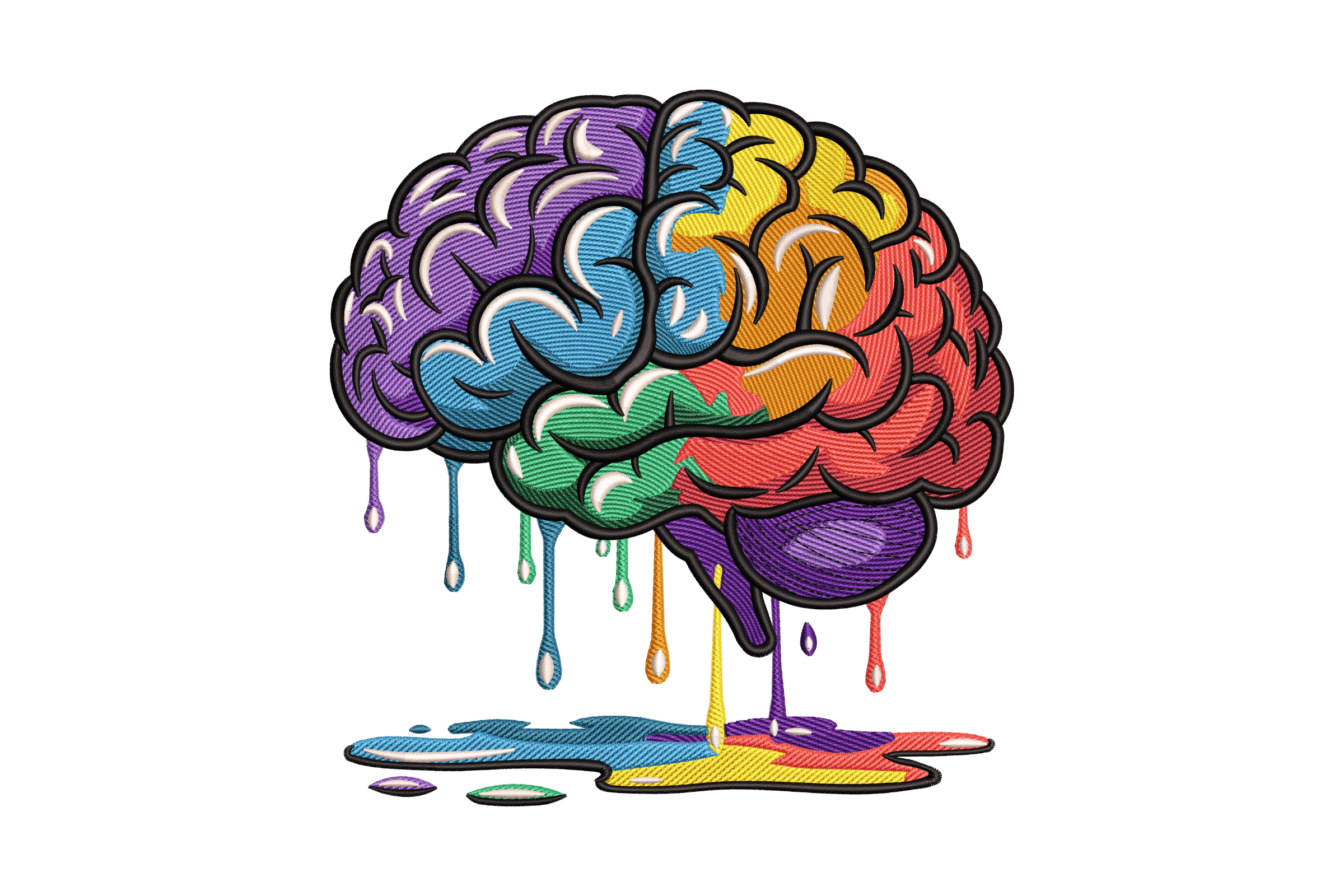 Colorful Dripping Brain – Artistic Embroidery Design