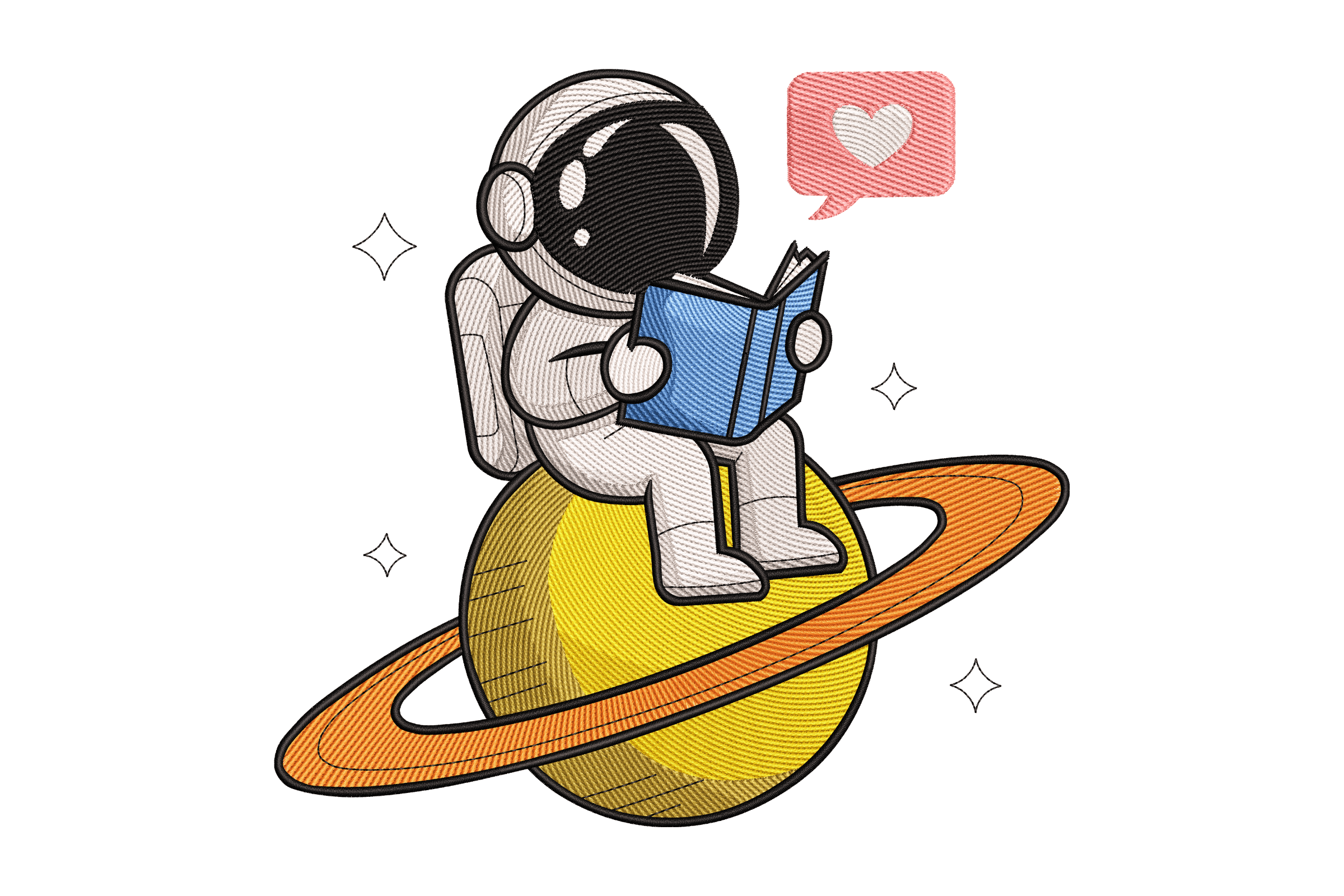 Reading Astronaut – Cute Space Embroidery Design