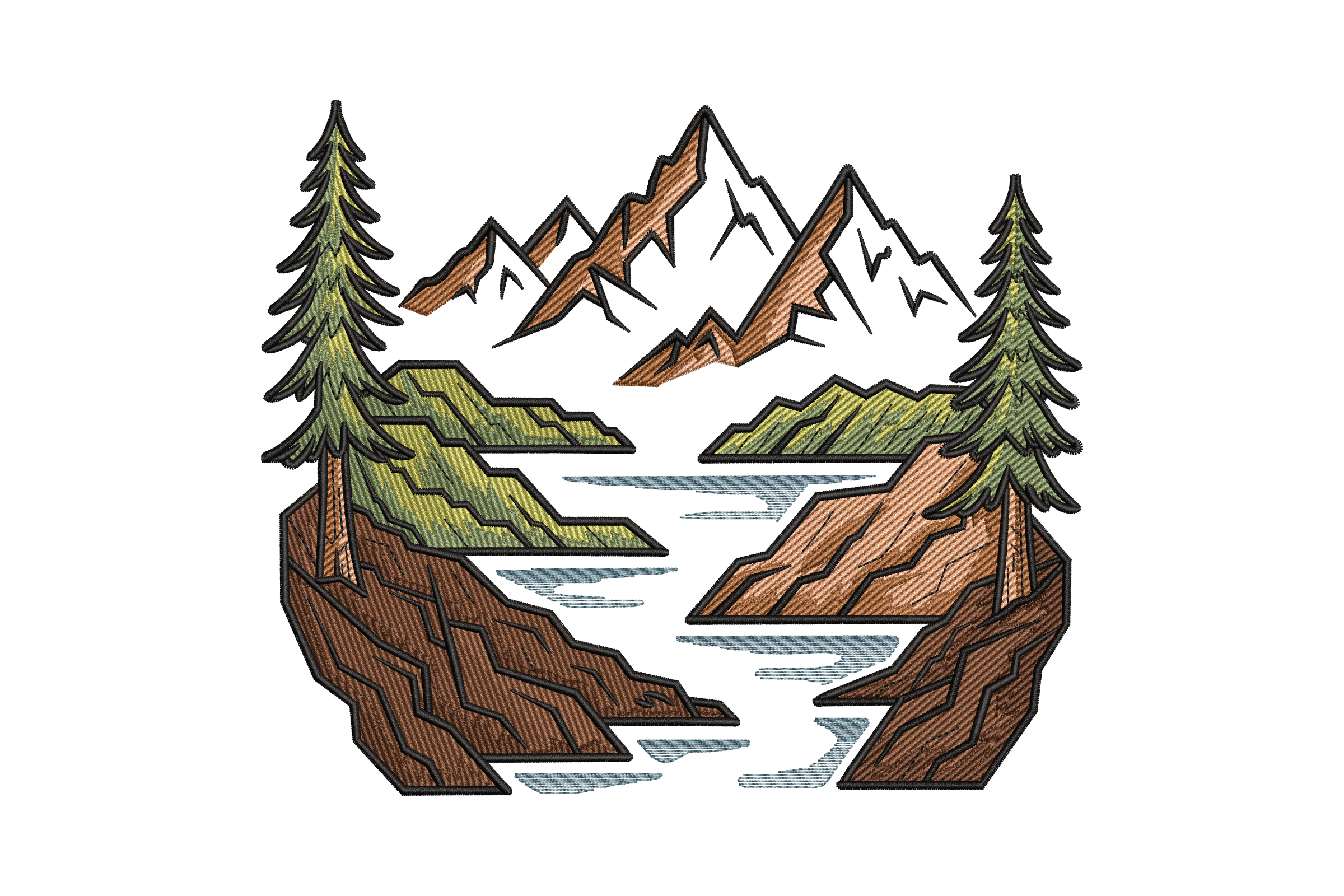 Mountain River Landscape – Nature Embroidery Design