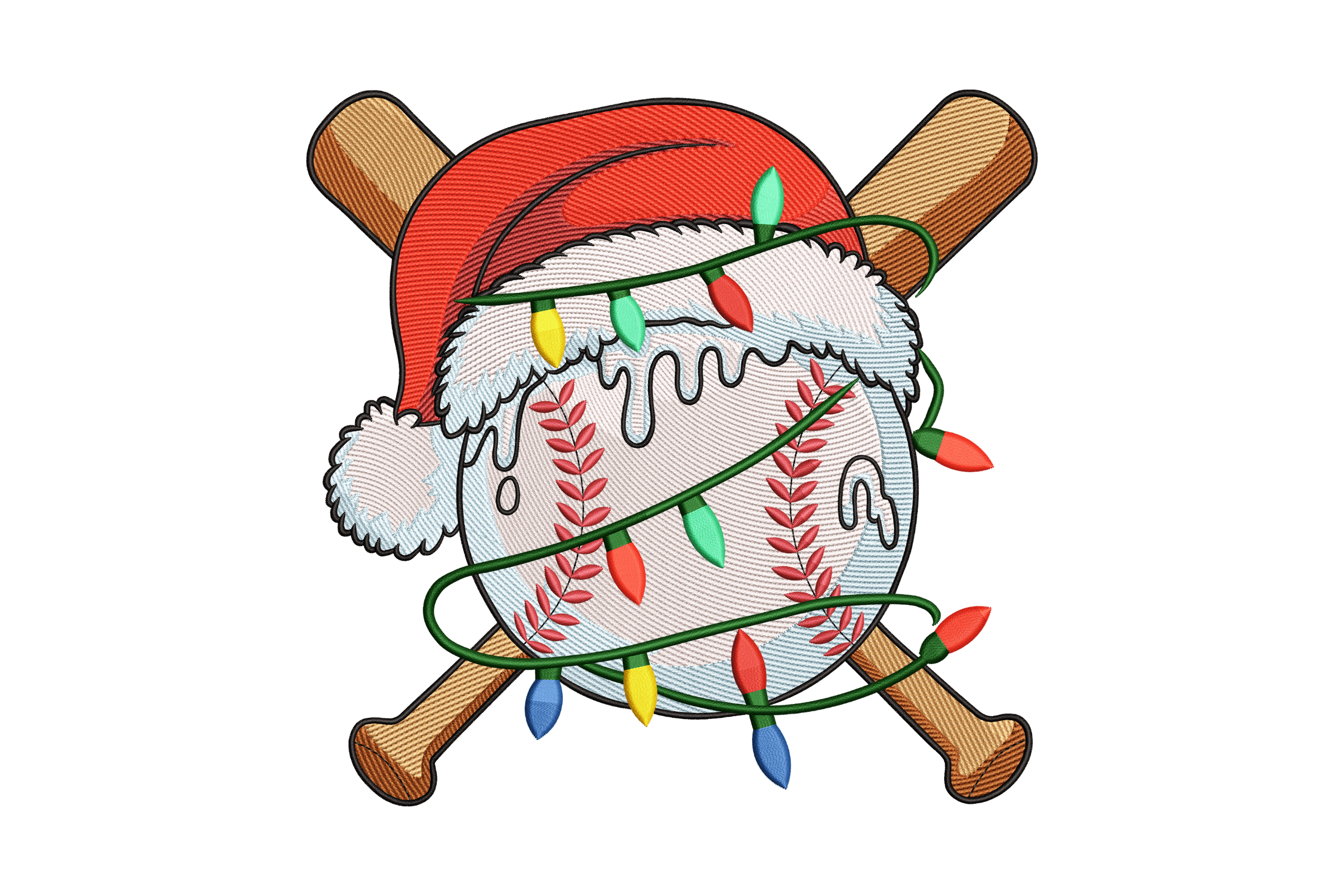 Santa Baseball Christmas Lights Embroidery Design