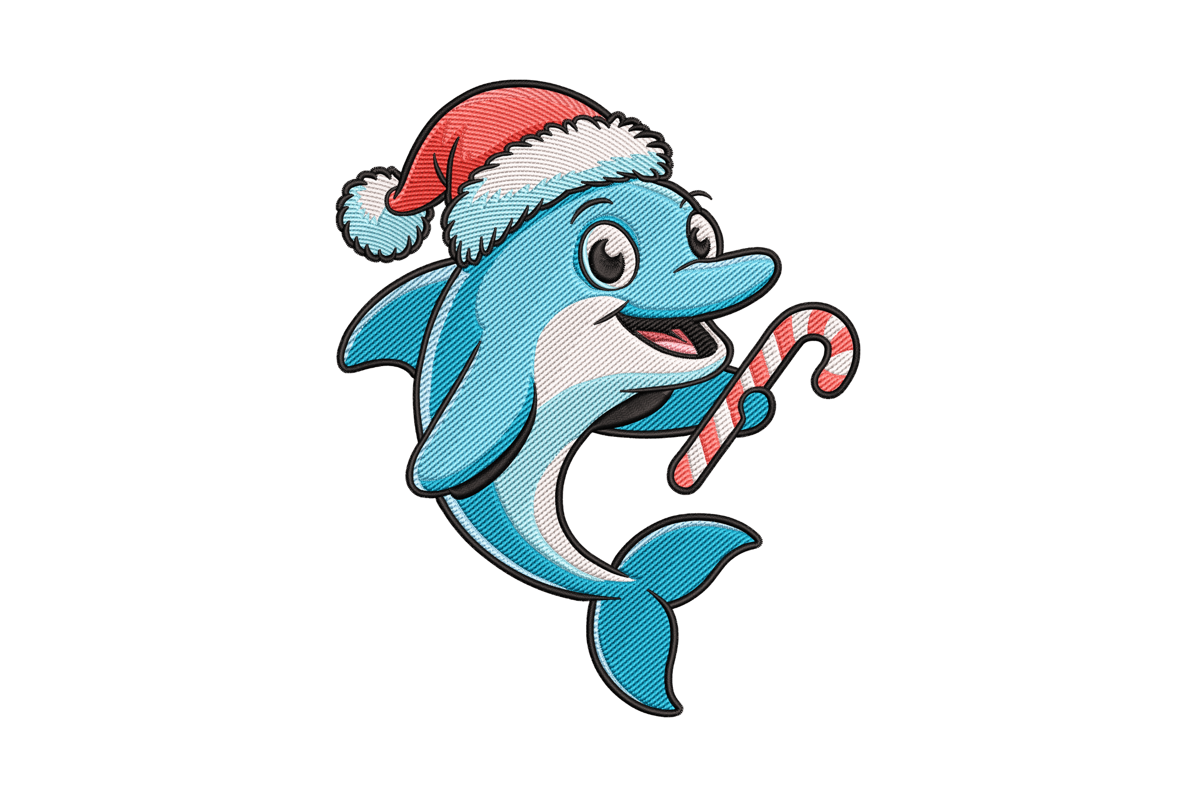 Christmas Dolphin Candy Cane Embroidery Design