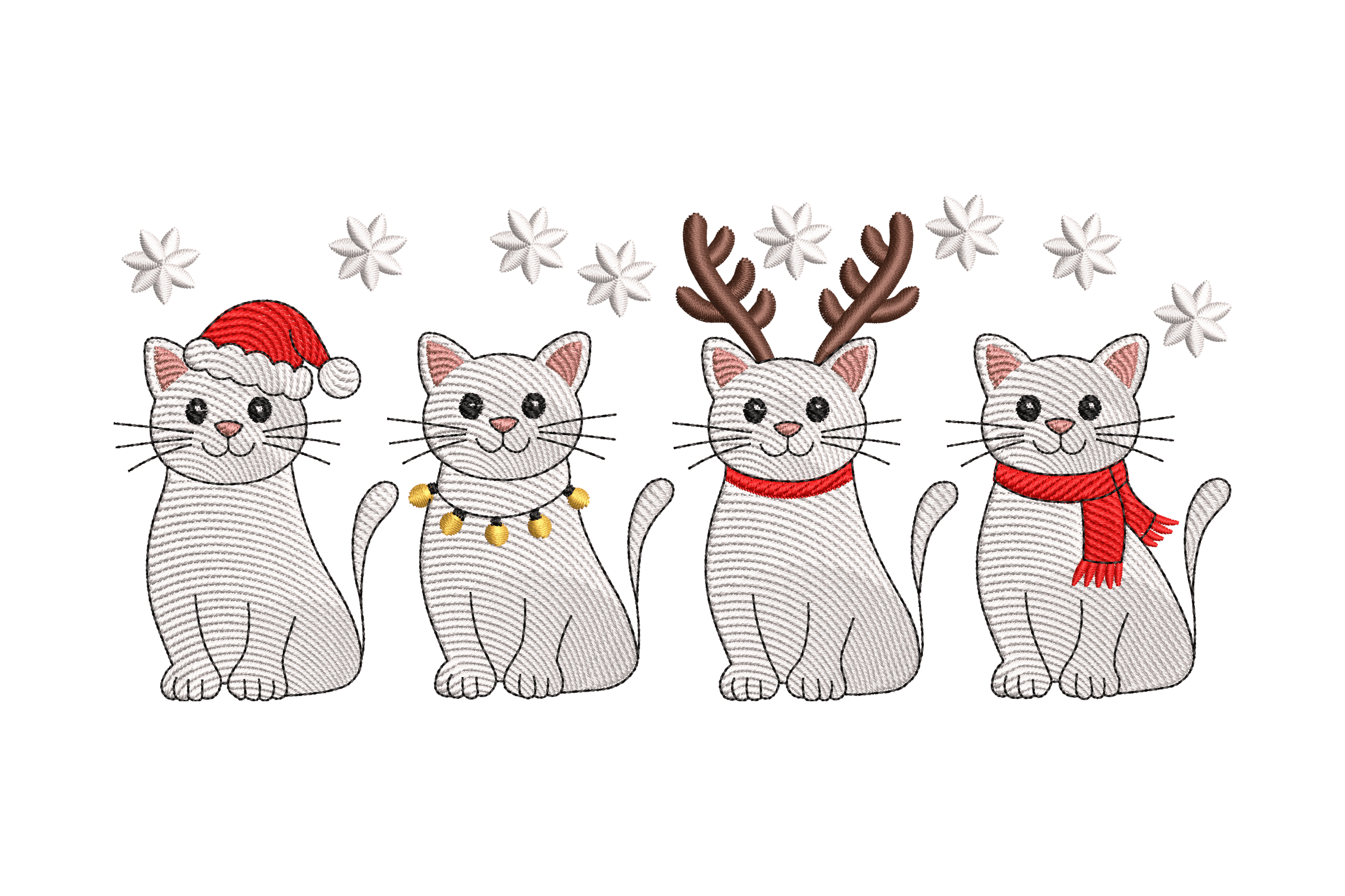 Christmas Cats Lineup – Cute Holiday Embroidery Design