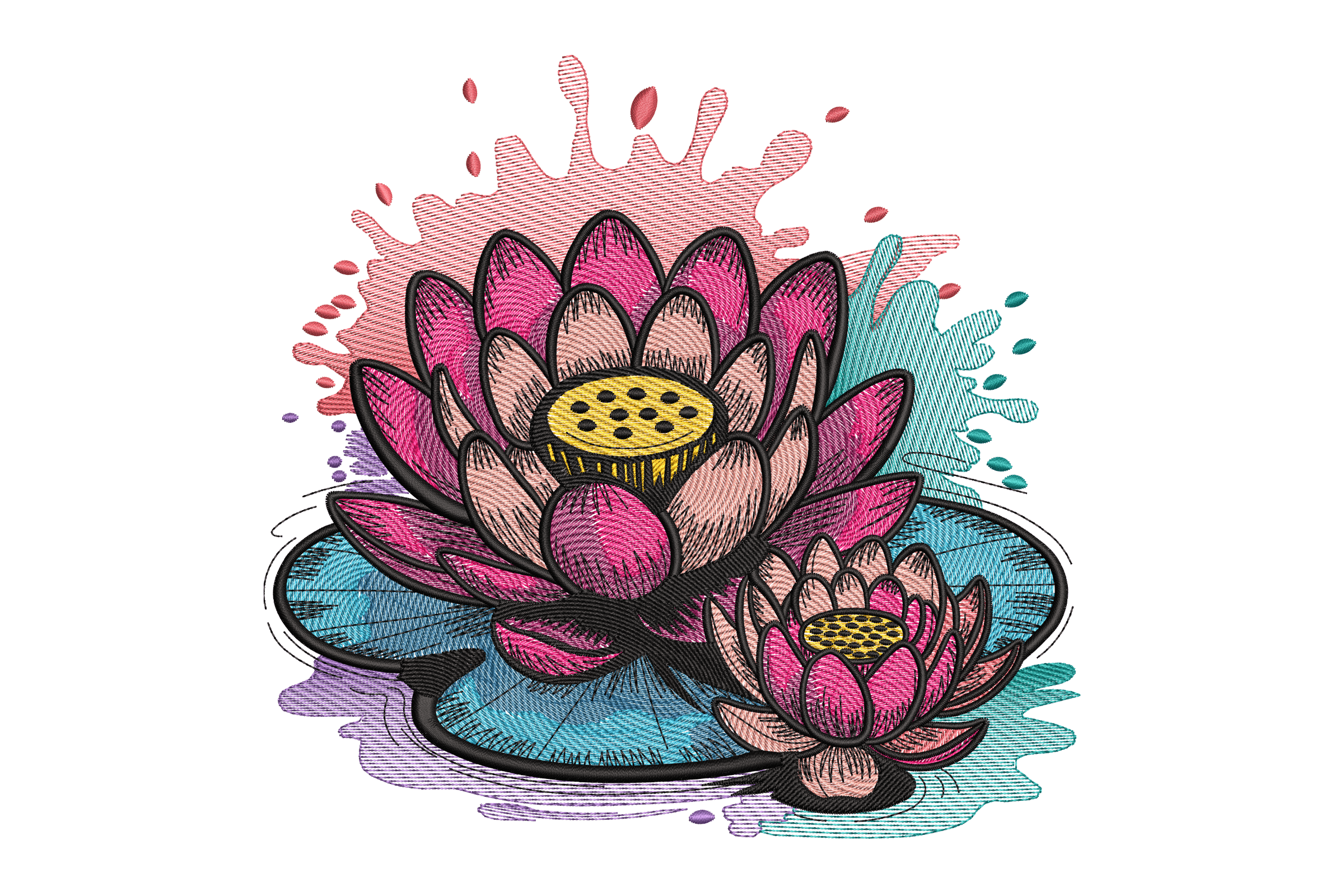 Vibrant Lotus Water Lily – Artistic Floral Embroidery Design