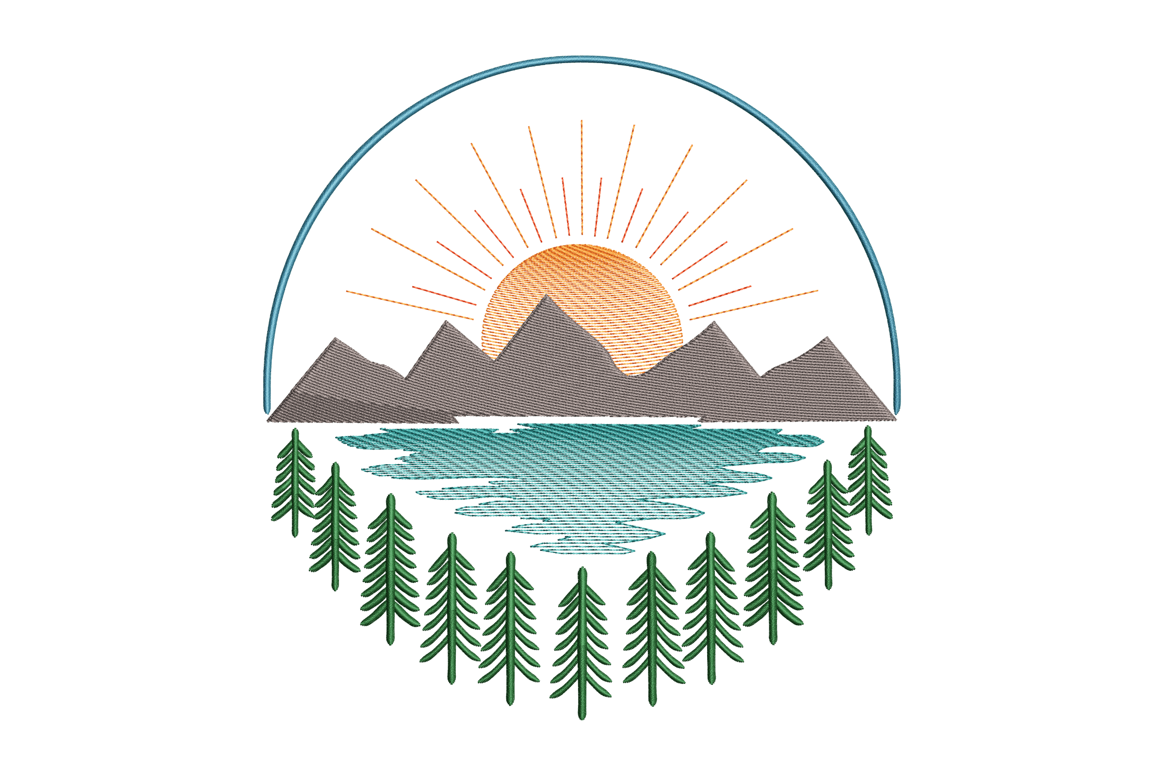 Scenic Mountain Lake – Nature Embroidery Design