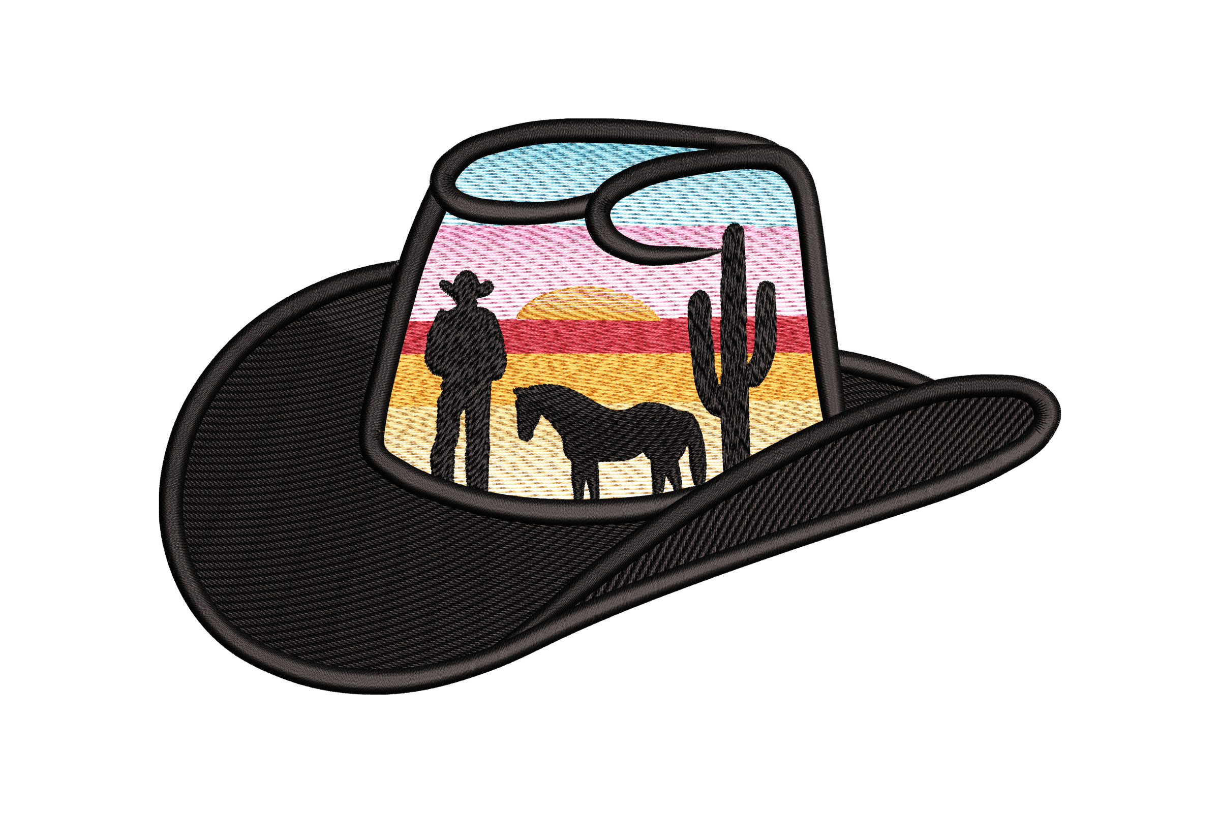 Cowboy Sunset Hat – Western Landscape Embroidery Design