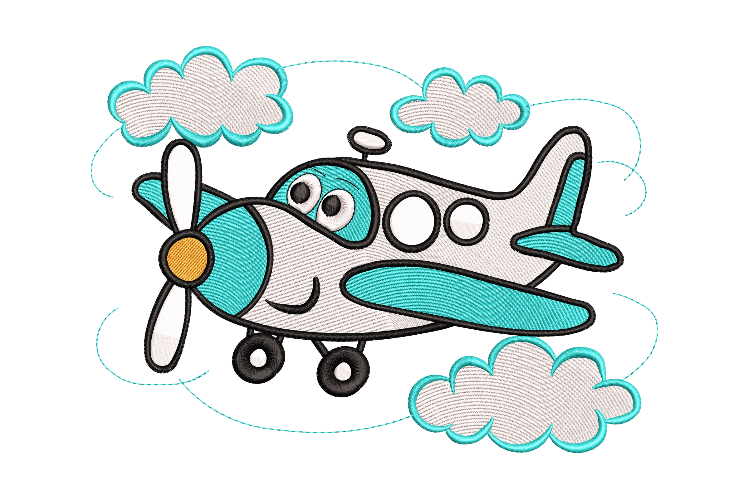 Cartoon Airplane with Clouds – Kids Embroidery Design