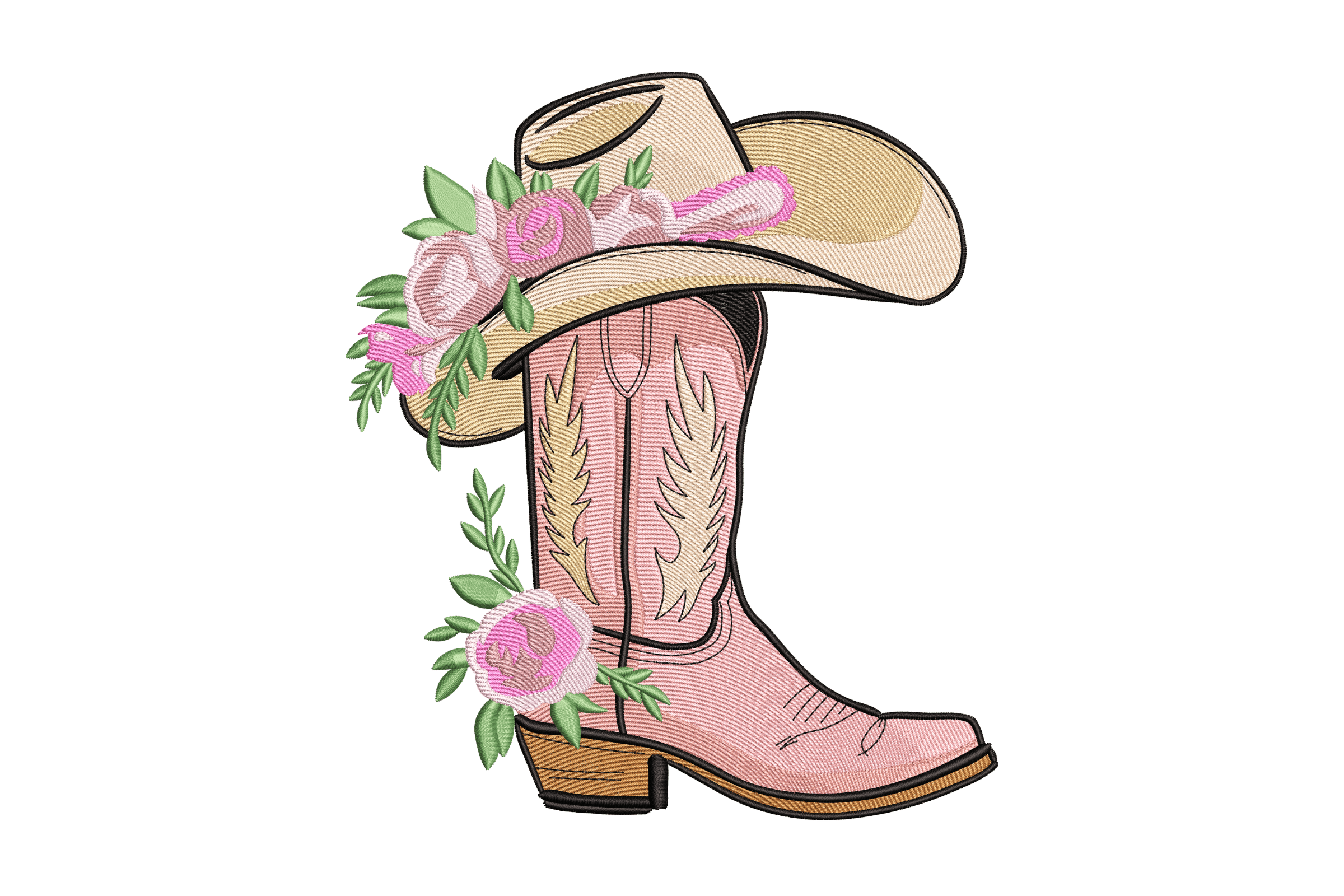 Floral Cowgirl Boot & Hat – Western Embroidery Design