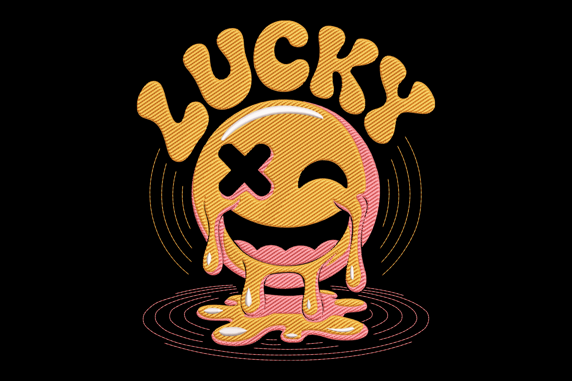 Trippy Dripping Smiley – Retro Lucky Embroidery Design