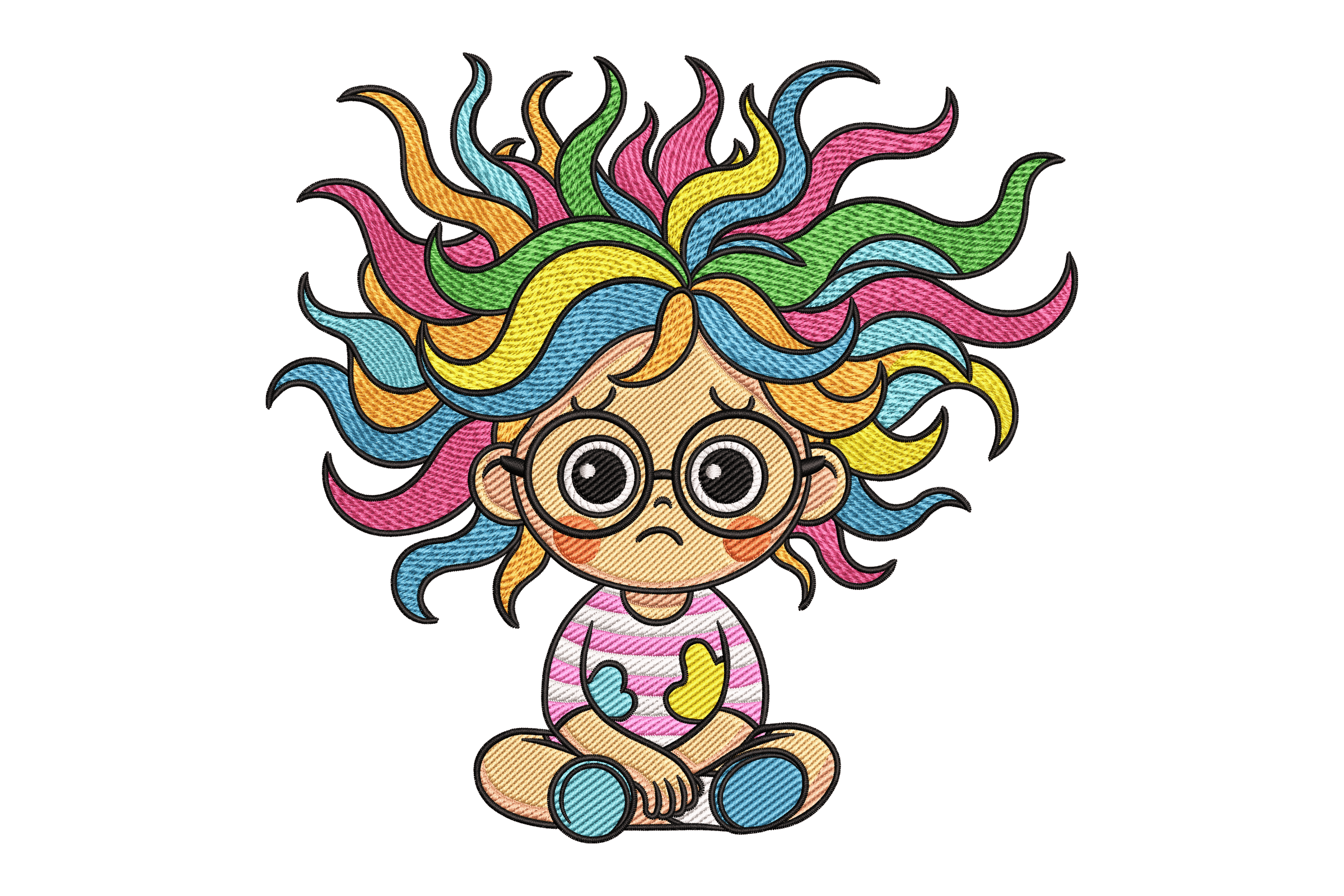 Colorful Rainbow Hair Girl – Cute Kids Embroidery Design