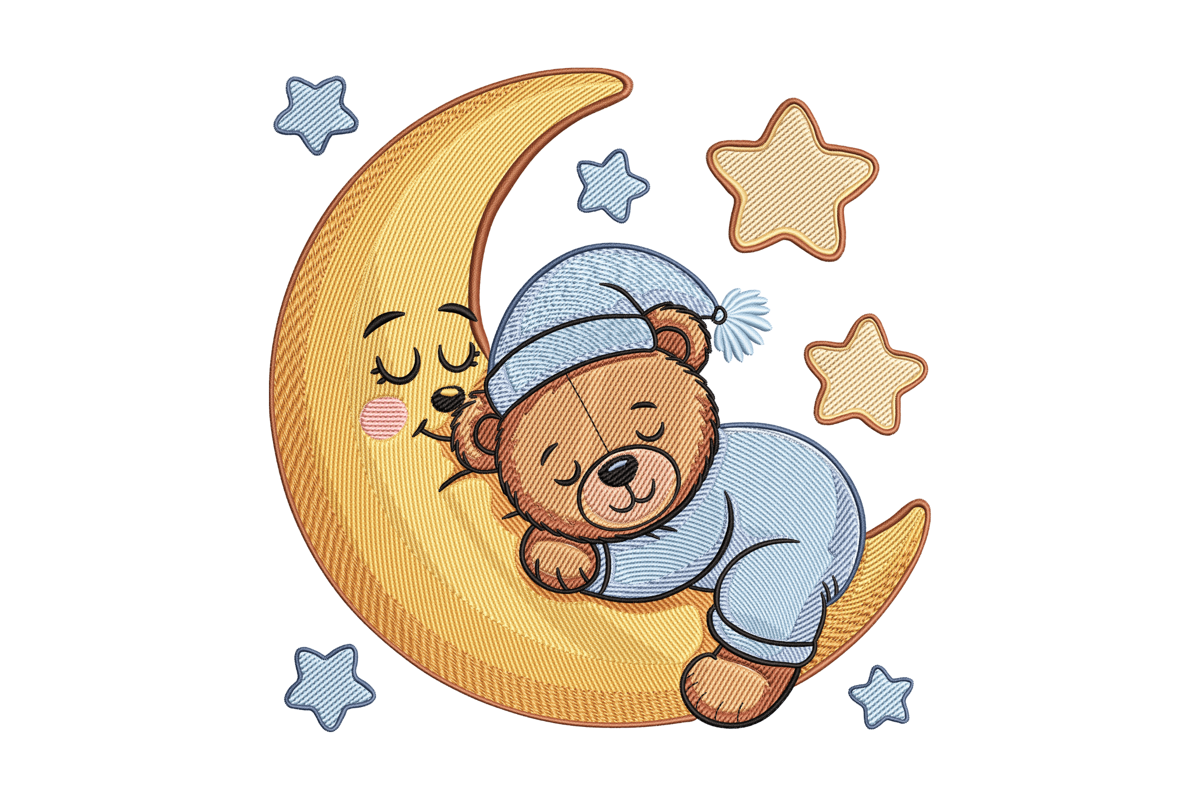Sleeping Teddy Bear on Moon – Nursery Embroidery Design