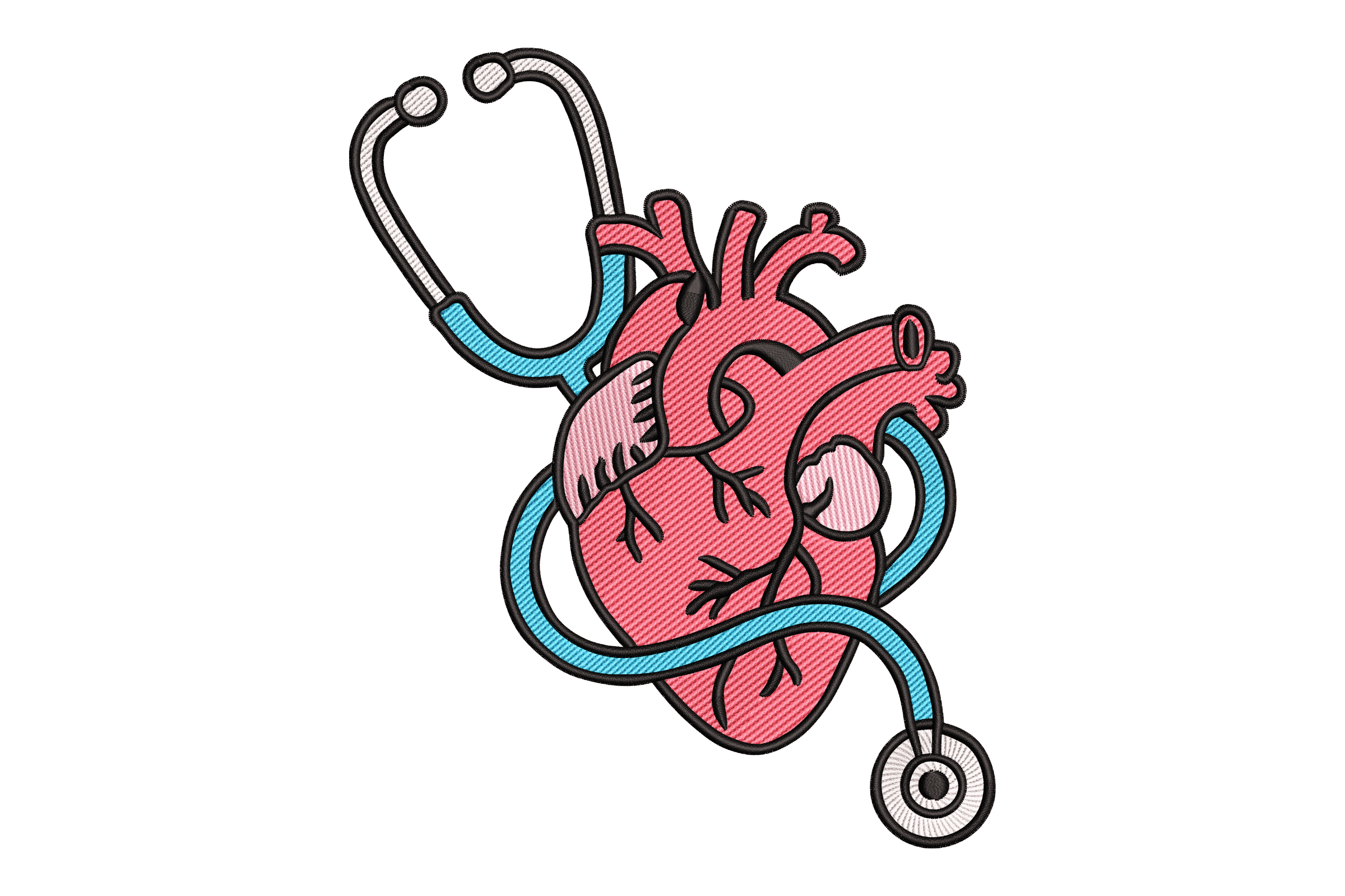 Anatomical Heart Stethoscope Embroidery Design
