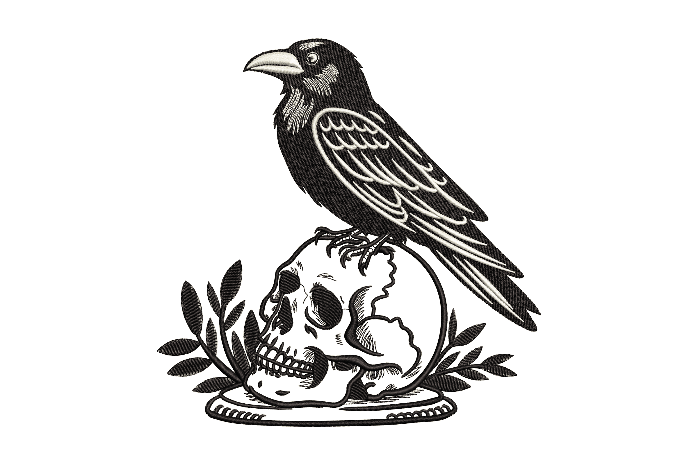 Crow on Skull – Gothic Dark Art Machine Embroidery Design