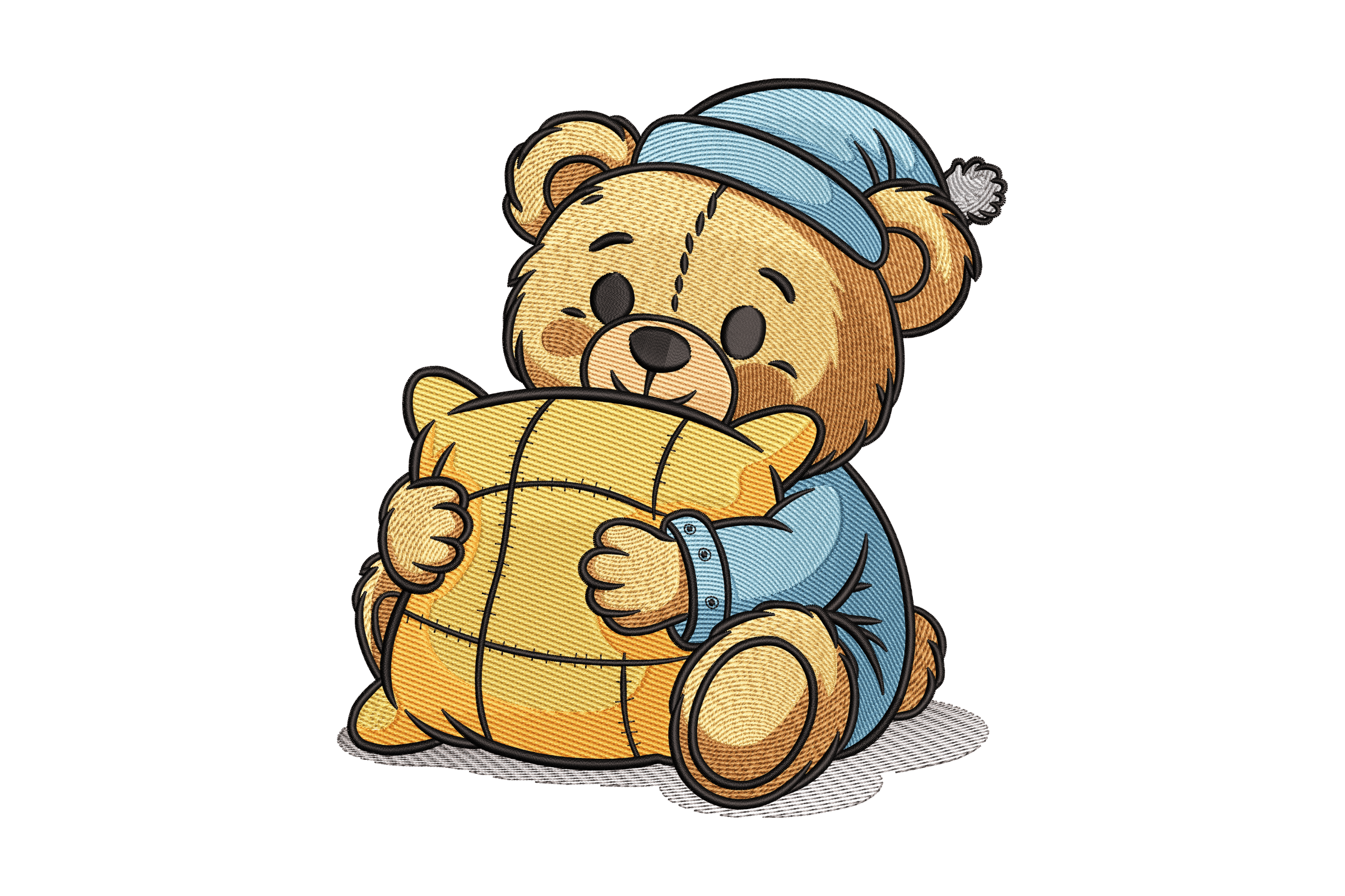 Sleepy Teddy Bear with Pillow – Cute Baby Embroidery Design