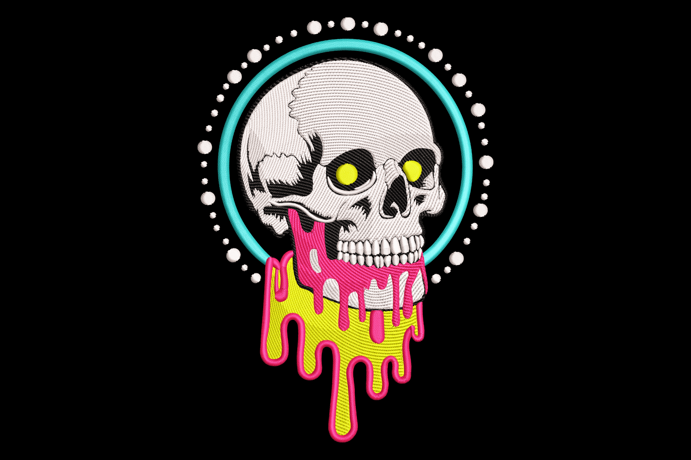 Neon Melting Skull – Edgy Machine Embroidery Design