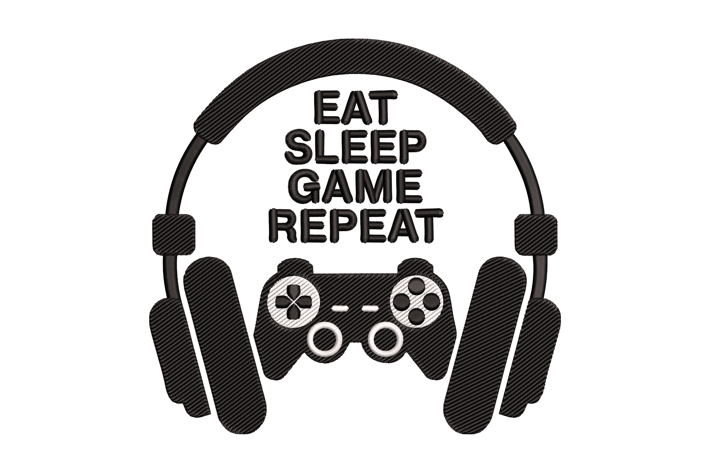 Eat Sleep Game Repeat – Fun Gamer Embroidery Design