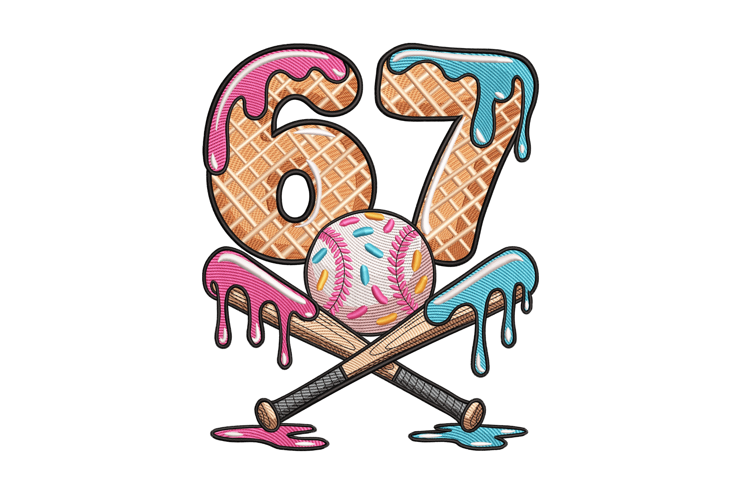 Sweet Baseball 67 – Donut & Bat Kids Embroidery Design