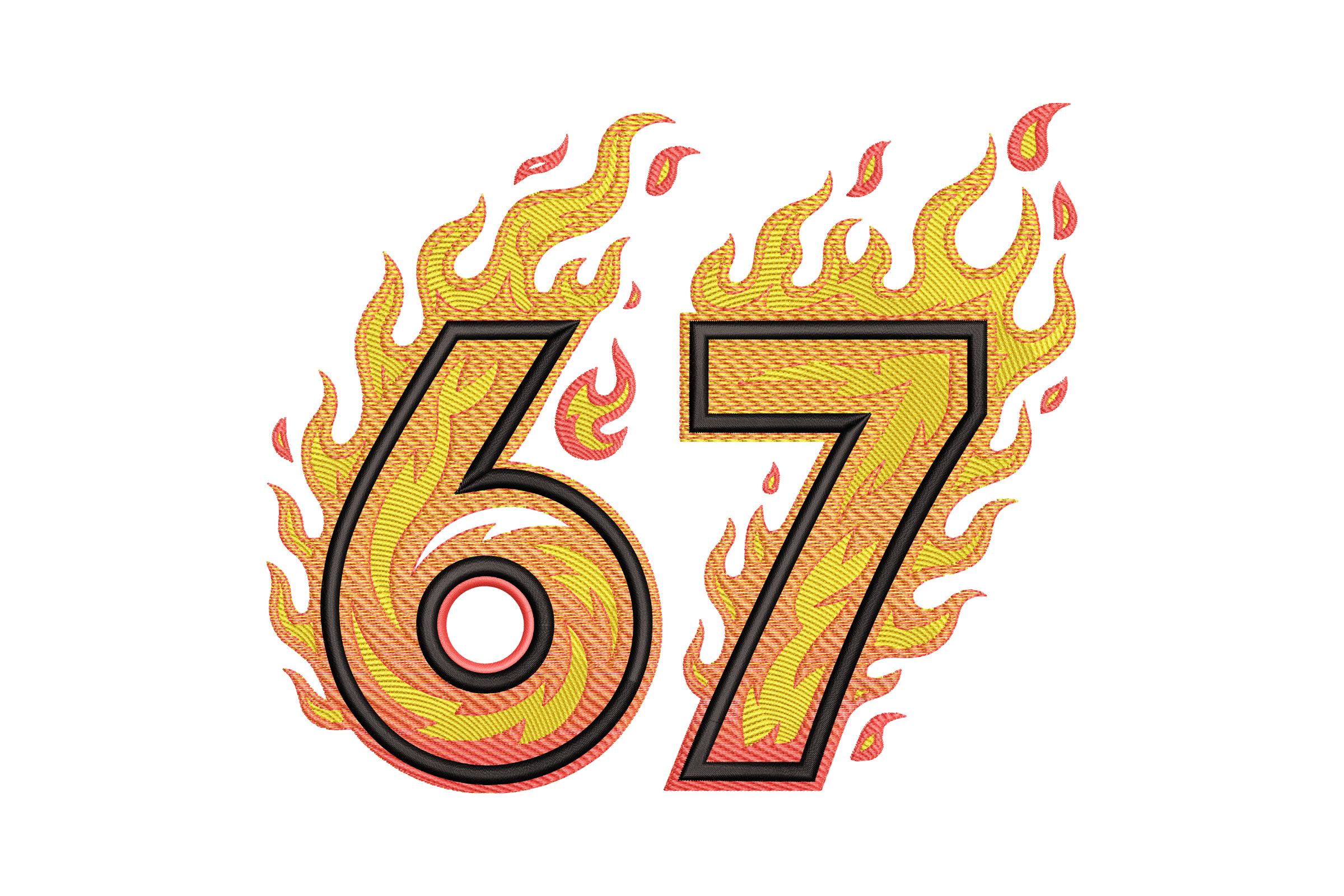 Flaming Number 67 – Racing Machine Embroidery Design