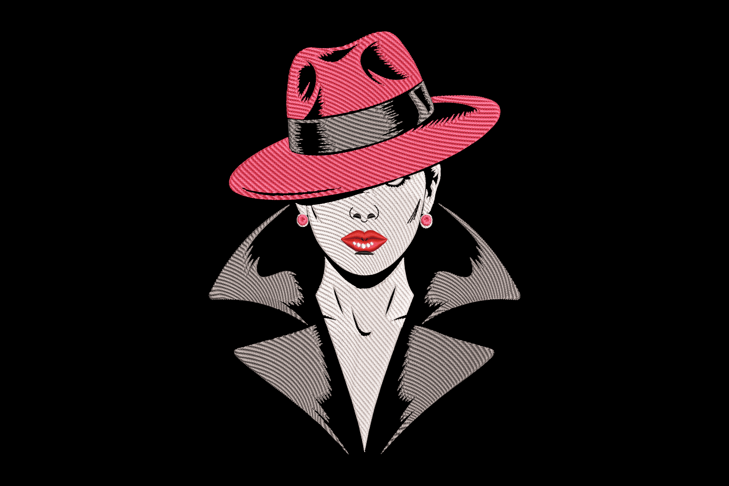 Stylish Woman with Fedora Hat – Fashion Embroidery Design
