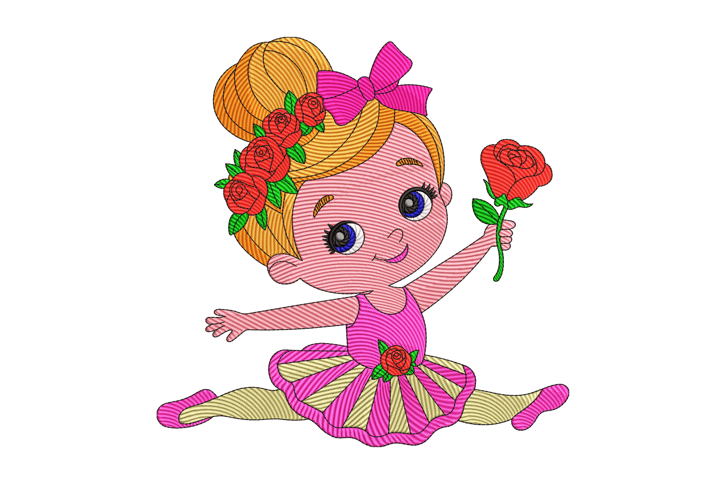 Cute Ballerina Girl with Rose – Kids Embroidery Design