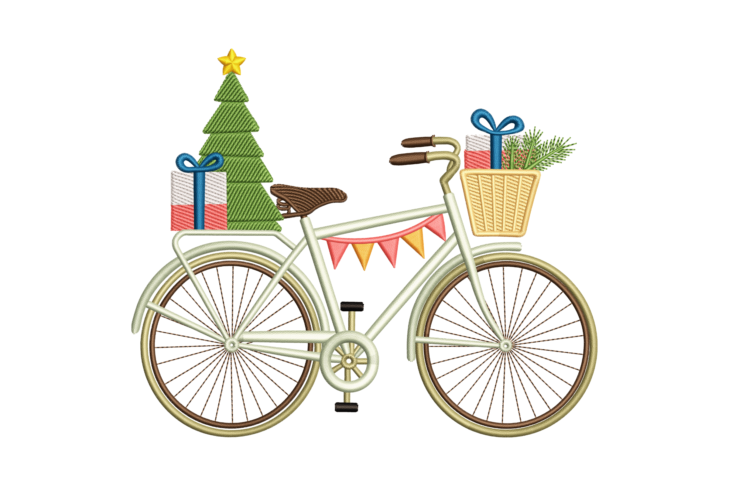 Christmas Bicycle with Tree & Gifts Embroidery Design
