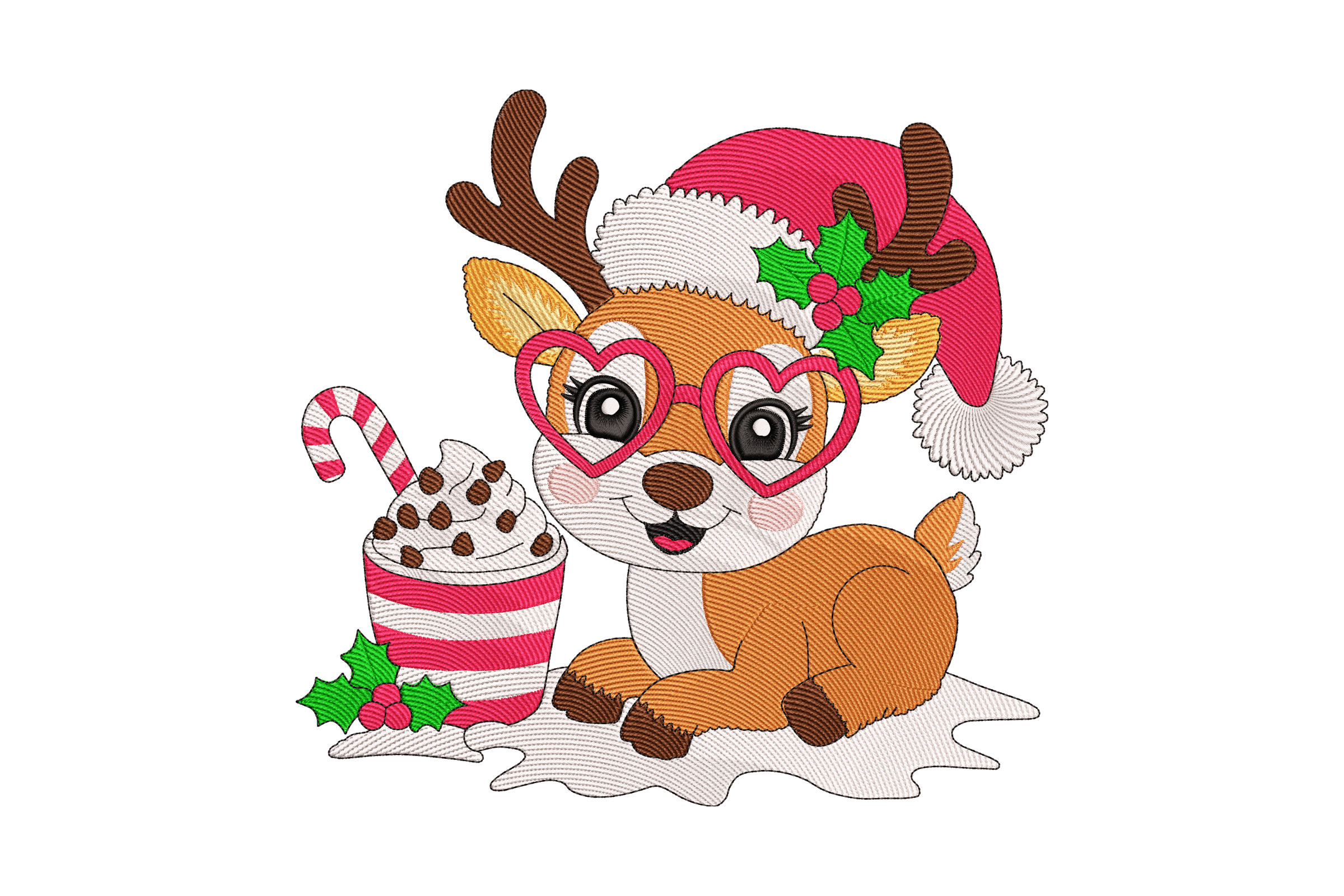 Christmas Reindeer with Cocoa – Holiday Embroidery Design