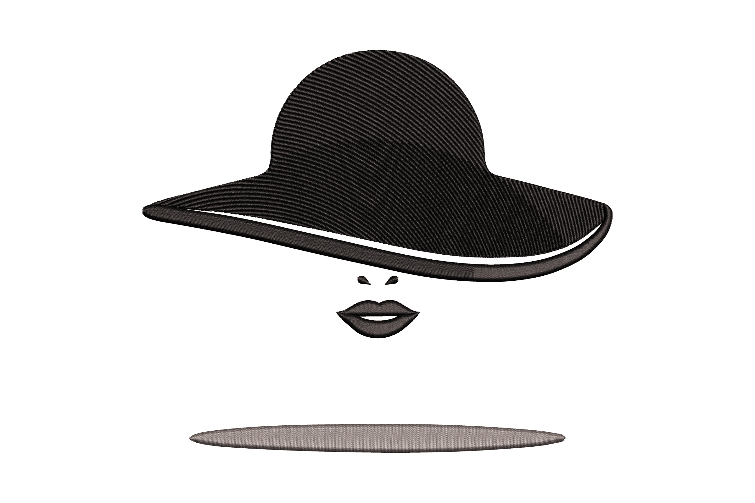 Elegant Woman in Wide-Brim Hat Embroidery Design