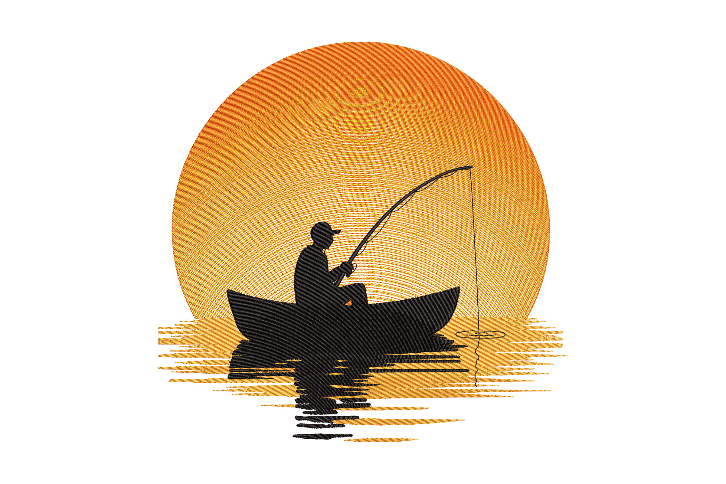 Sunset Fishing Silhouette – Scenic Machine Embroidery Design